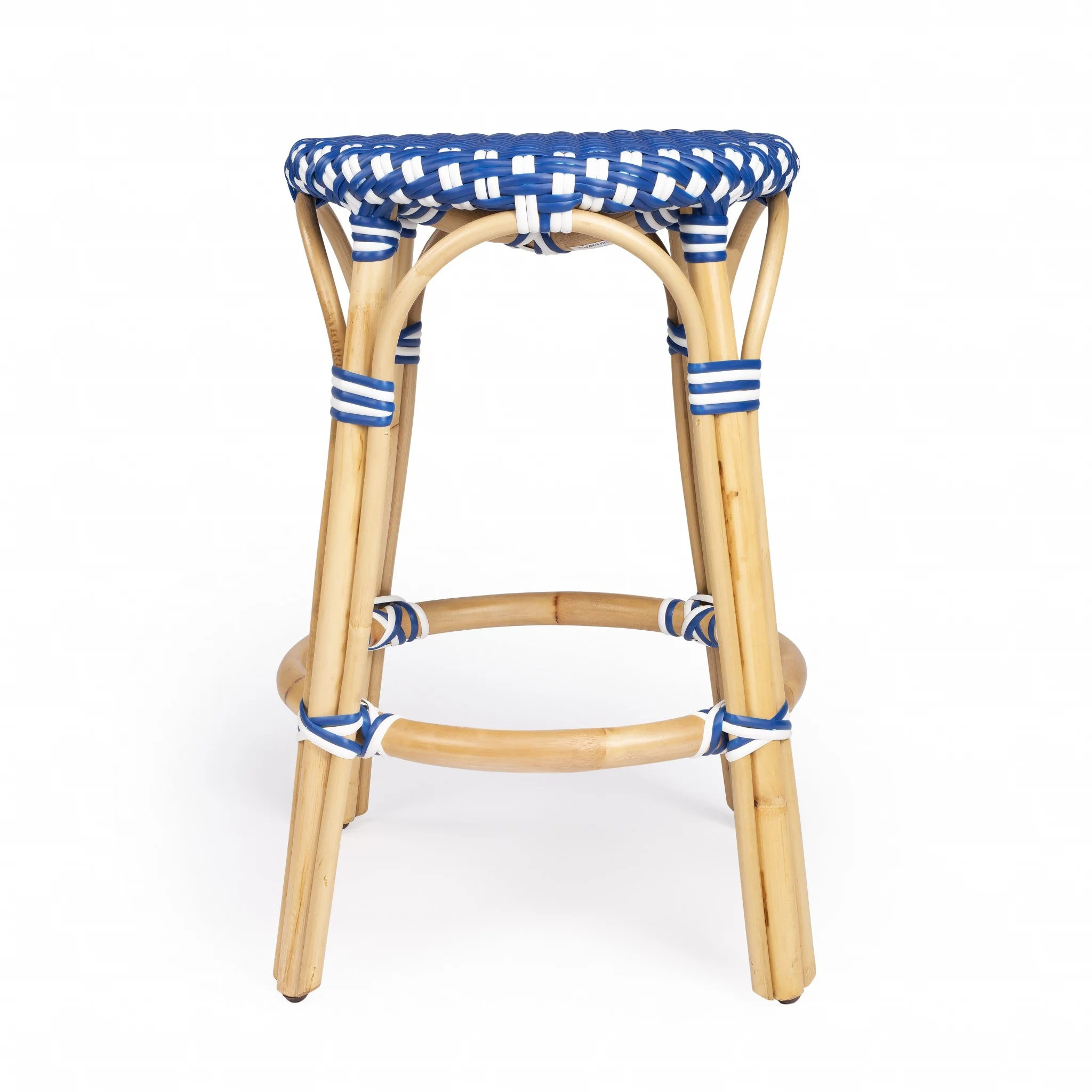 Midnight Blue And White Rattan Counter Stool By Homeroots - Image 13