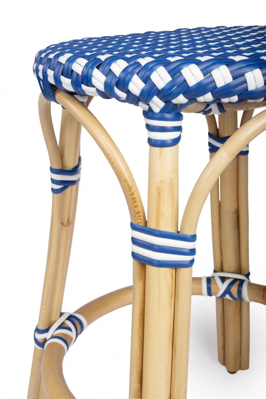 Midnight Blue And White Rattan Counter Stool By Homeroots - Image 14
