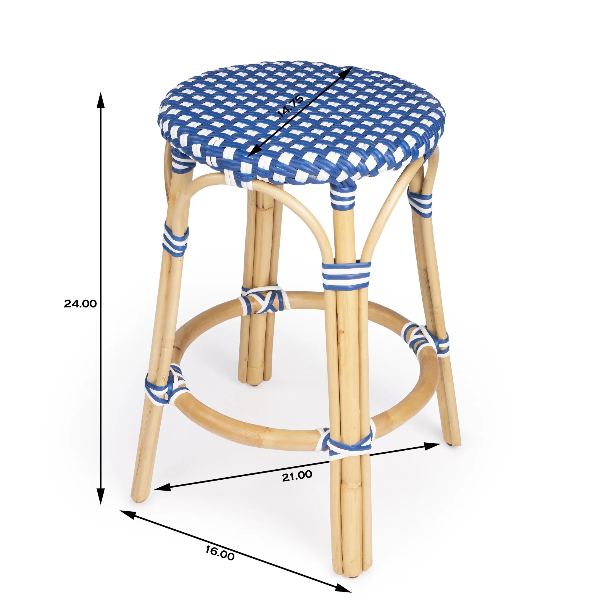 Midnight Blue And White Rattan Counter Stool By Homeroots - Image 17