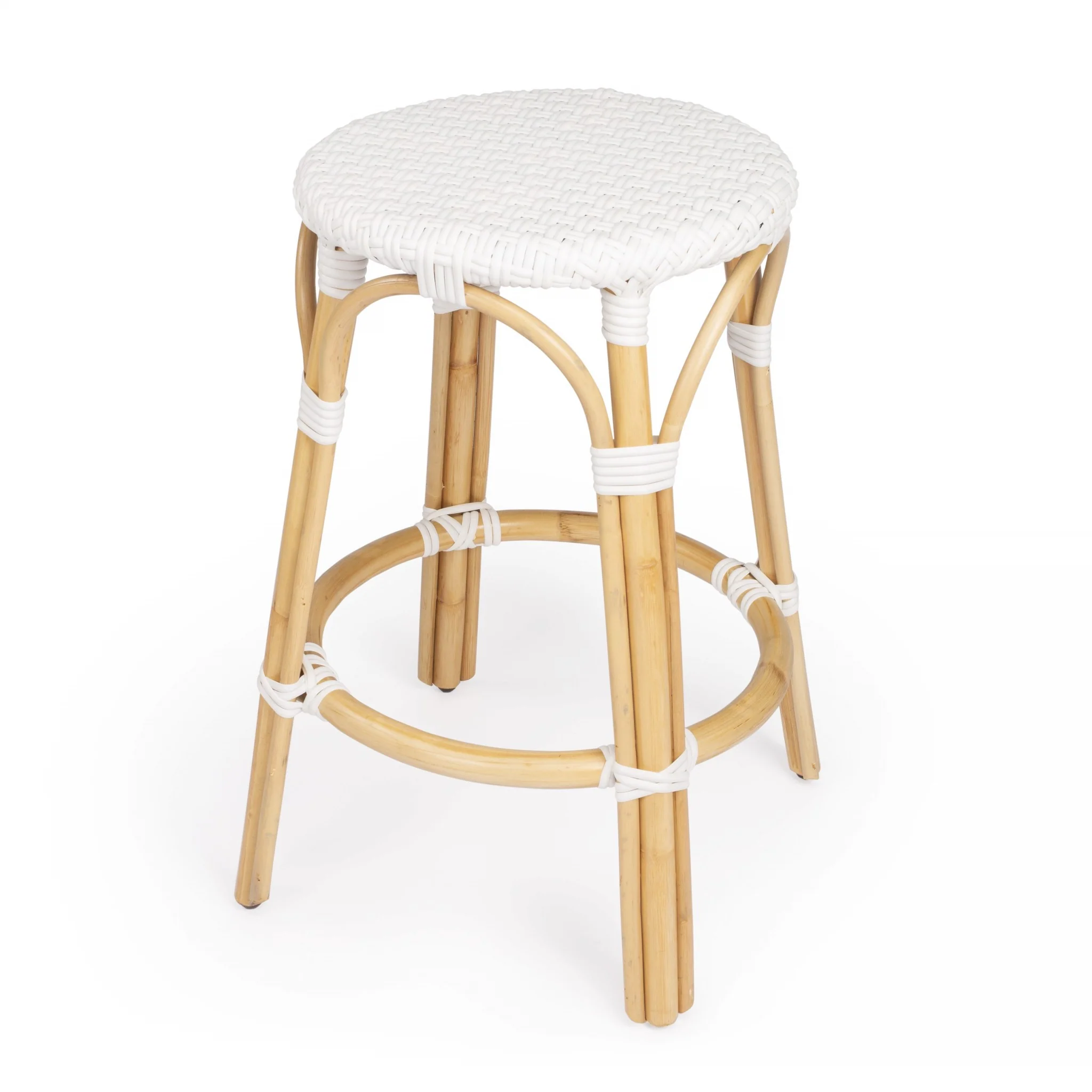 Midnight Blue And White Rattan Counter Stool By Homeroots - Image 18