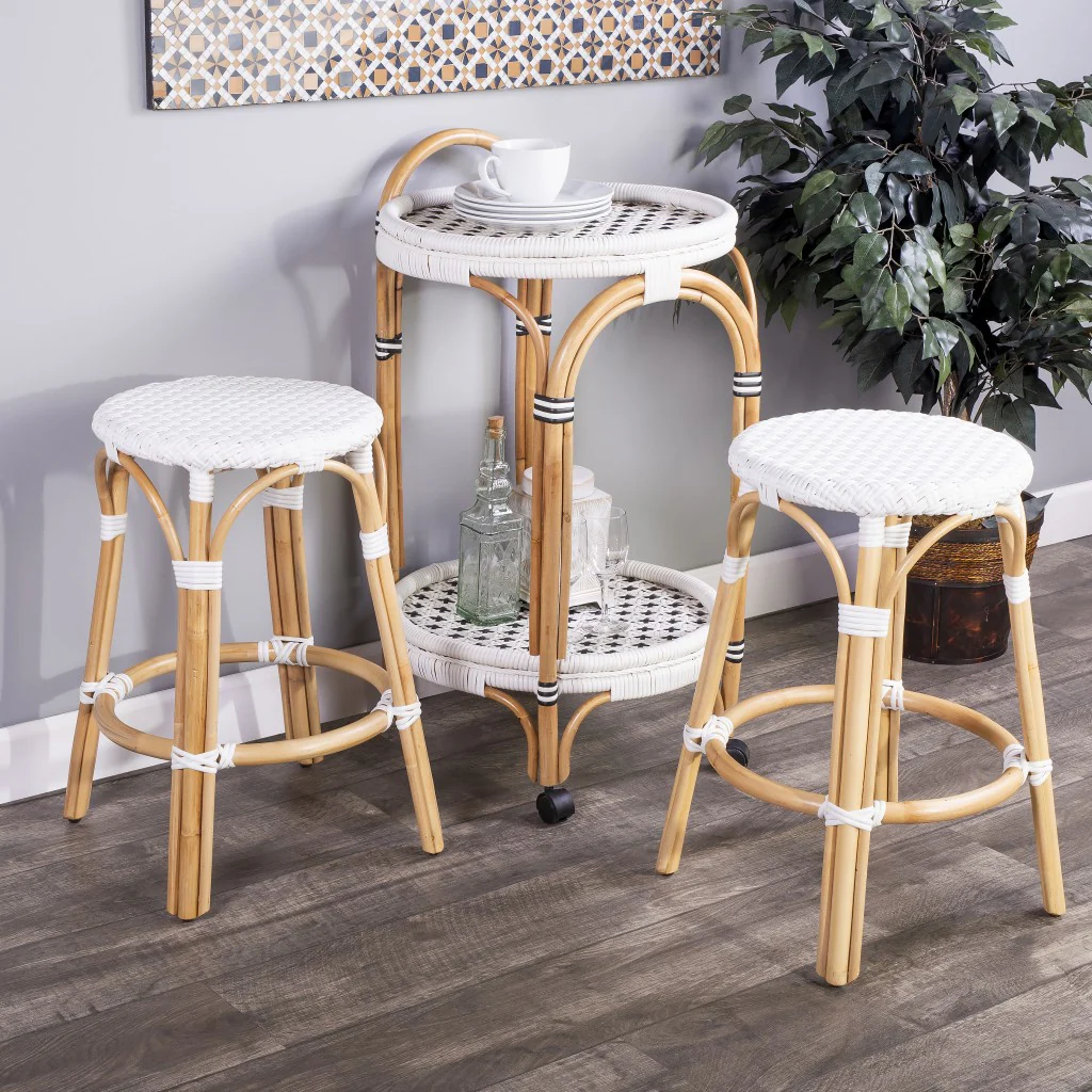 Midnight Blue And White Rattan Counter Stool By Homeroots - Image 23