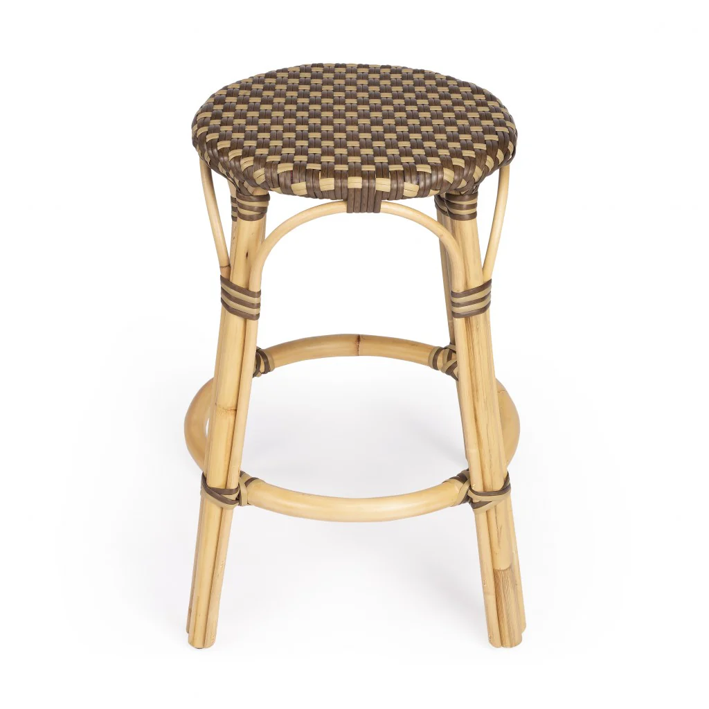 Midnight Blue And White Rattan Counter Stool By Homeroots - Image 26