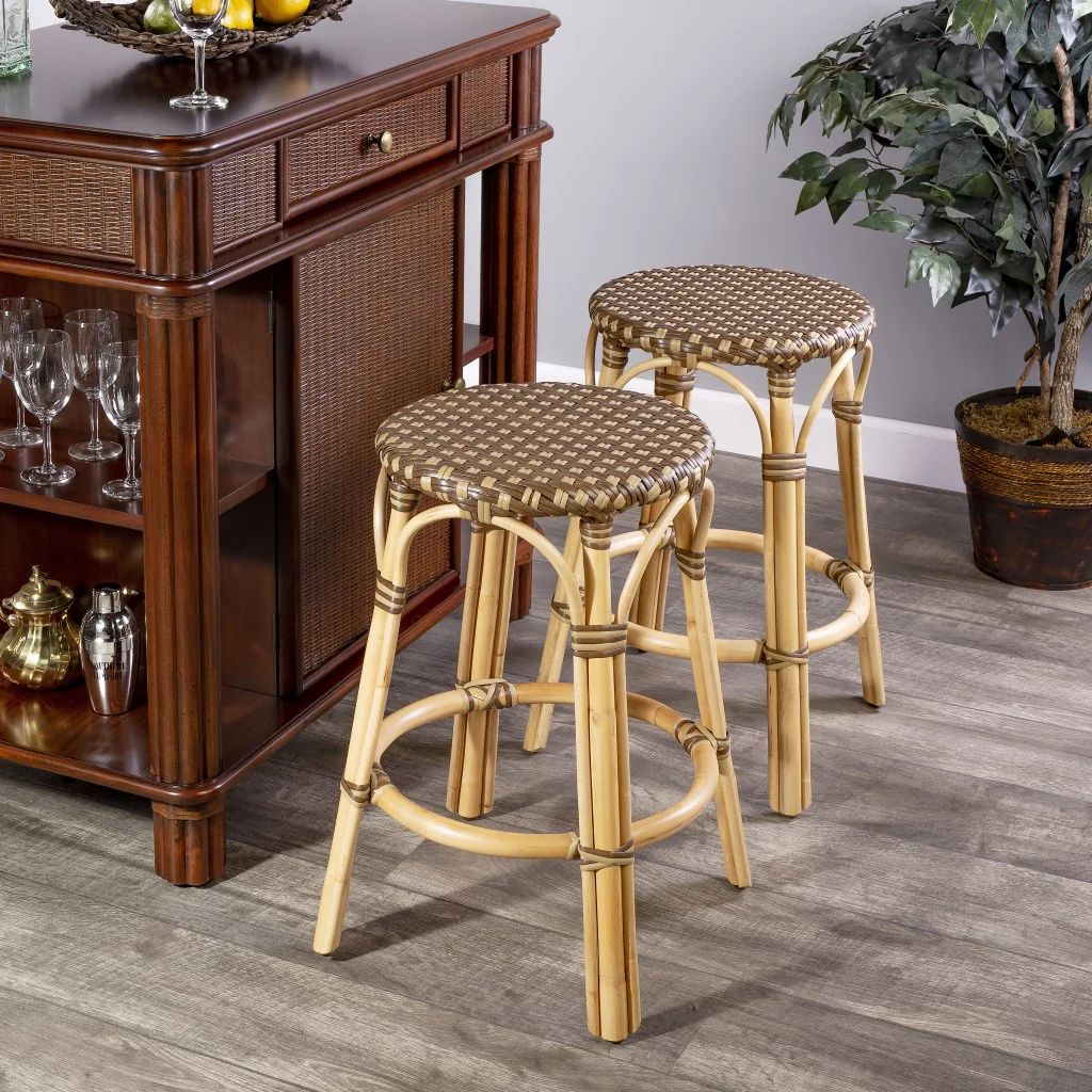 Midnight Blue And White Rattan Counter Stool By Homeroots - Image 30