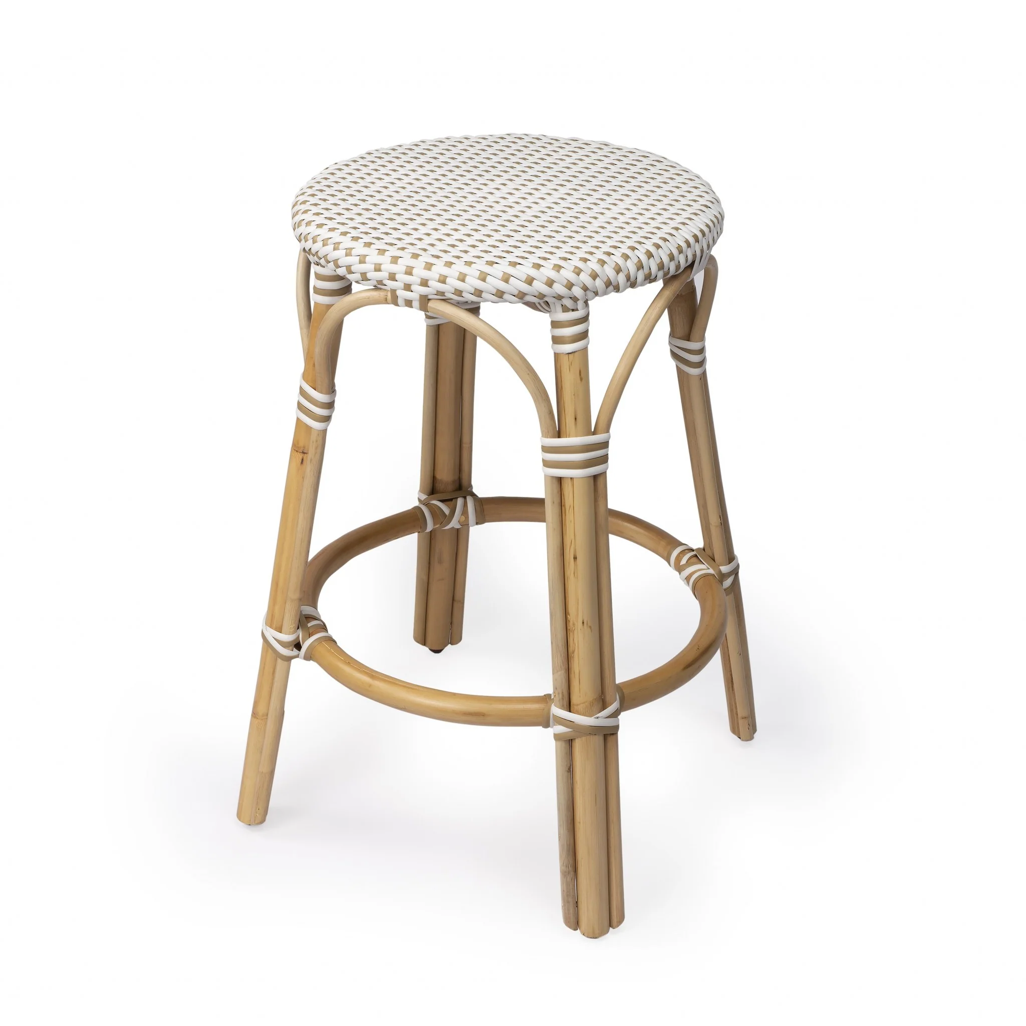 Midnight Blue And White Rattan Counter Stool By Homeroots - Image 32