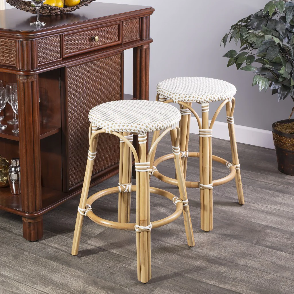 Midnight Blue And White Rattan Counter Stool By Homeroots - Image 38
