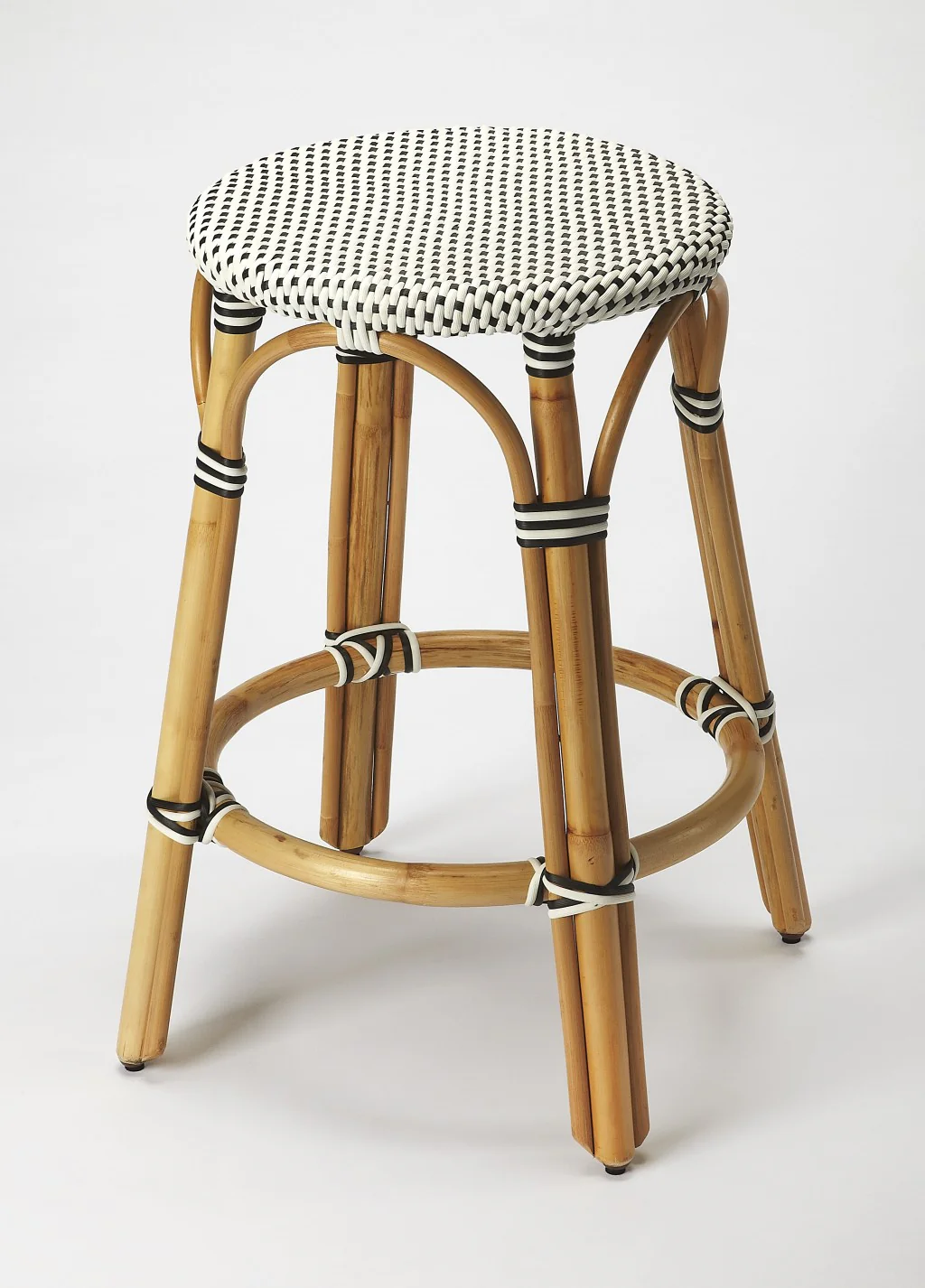 Midnight Blue And White Rattan Counter Stool By Homeroots - Image 6