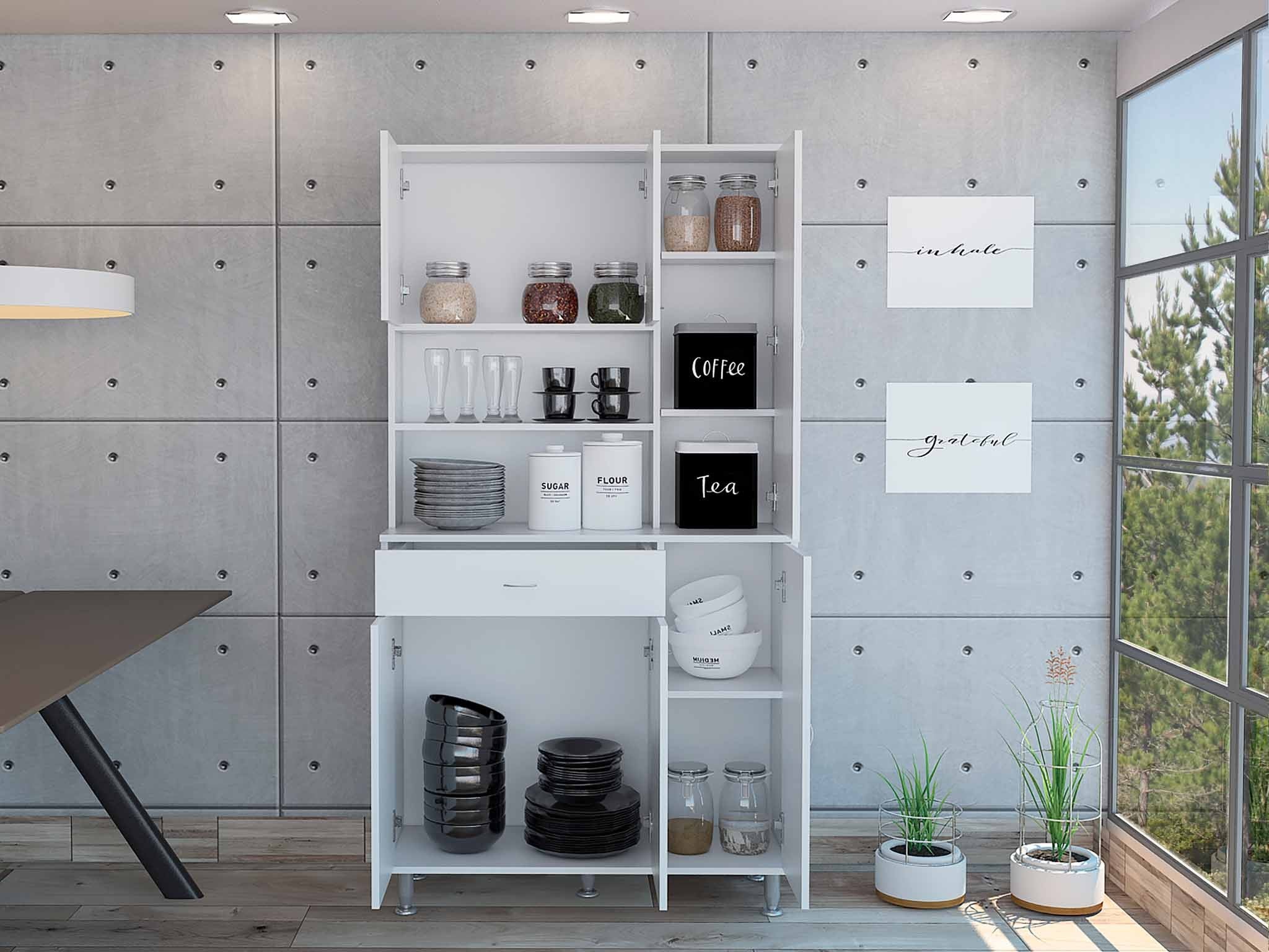 Milano White Pantry Cabinet By Homeroots - Image 4