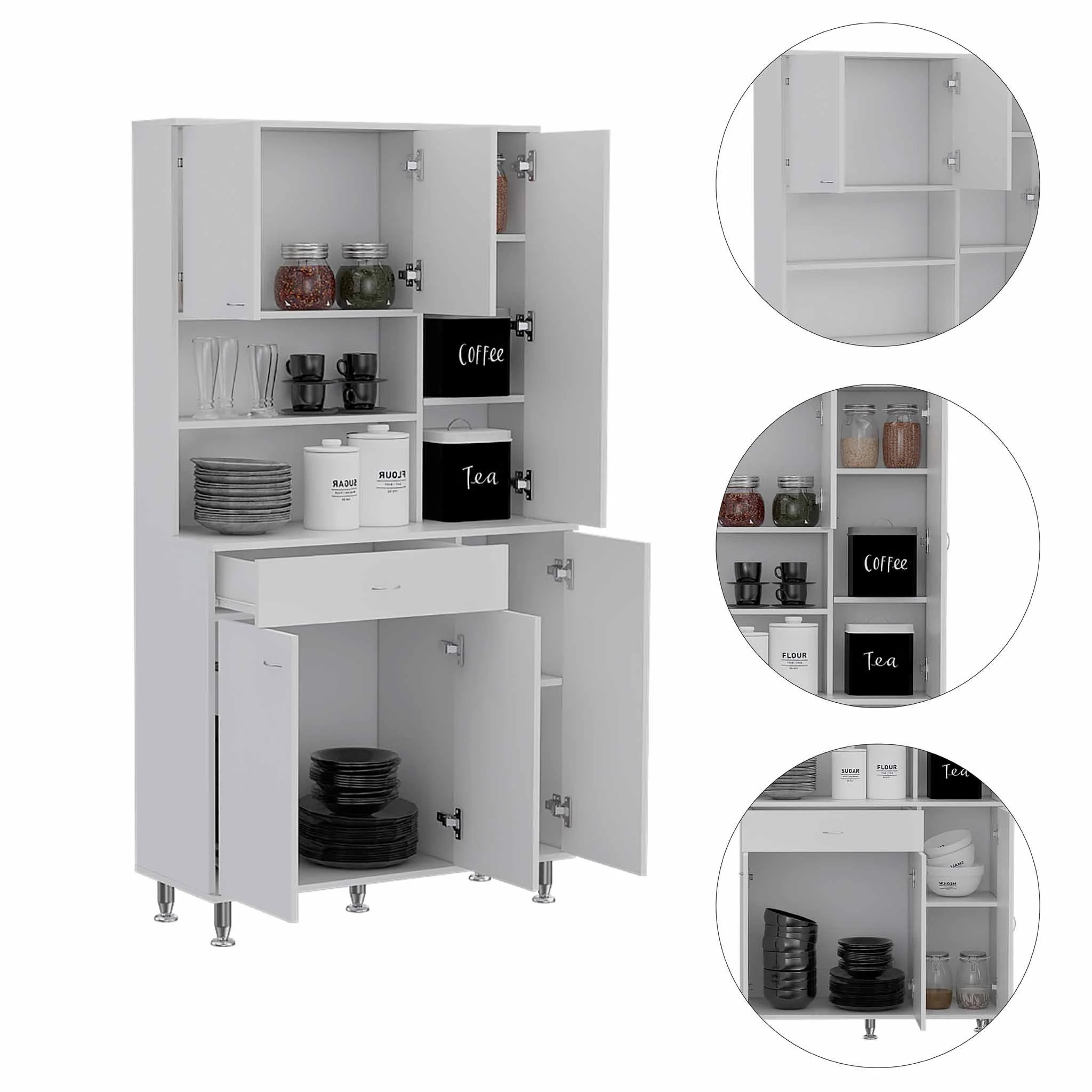 Milano White Pantry Cabinet By Homeroots - Image 5