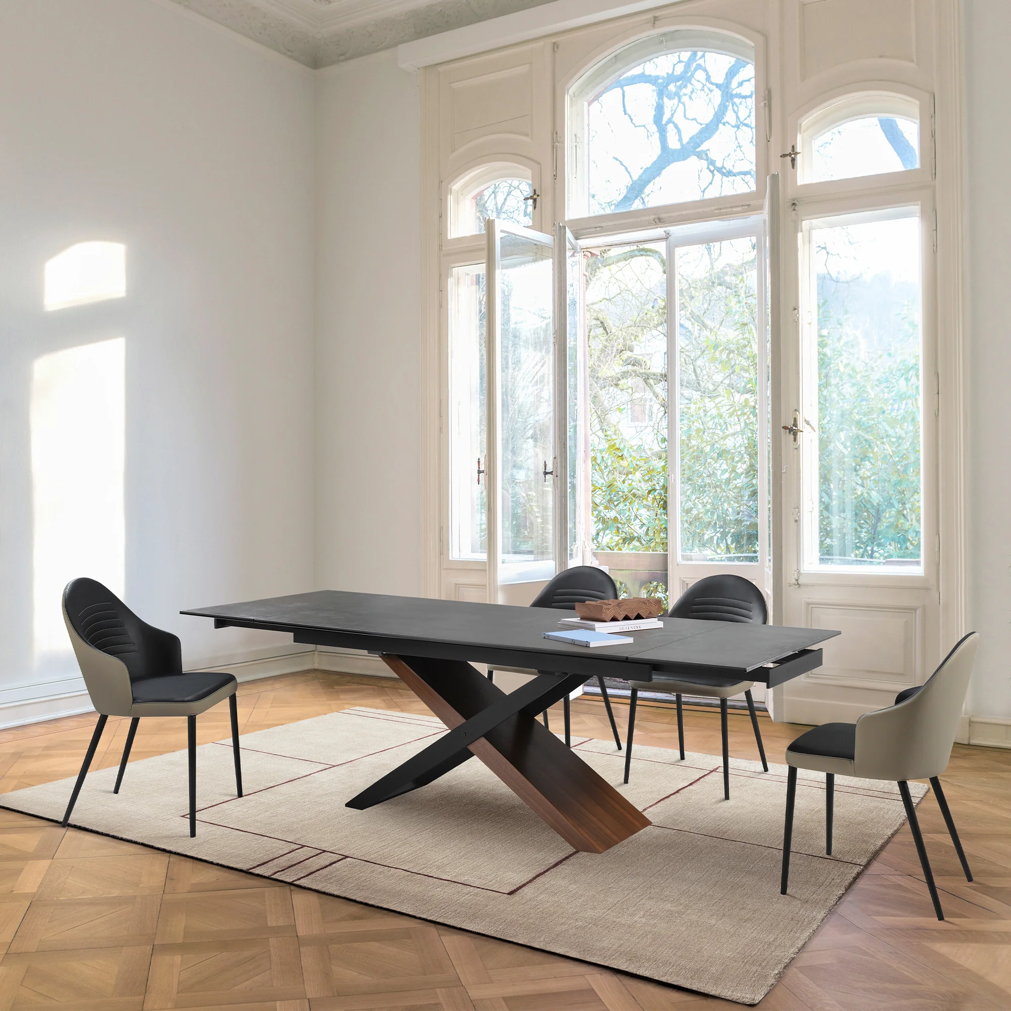 Milena Extendable Dining Table in Stone and Wood By Armen Living - Image 2