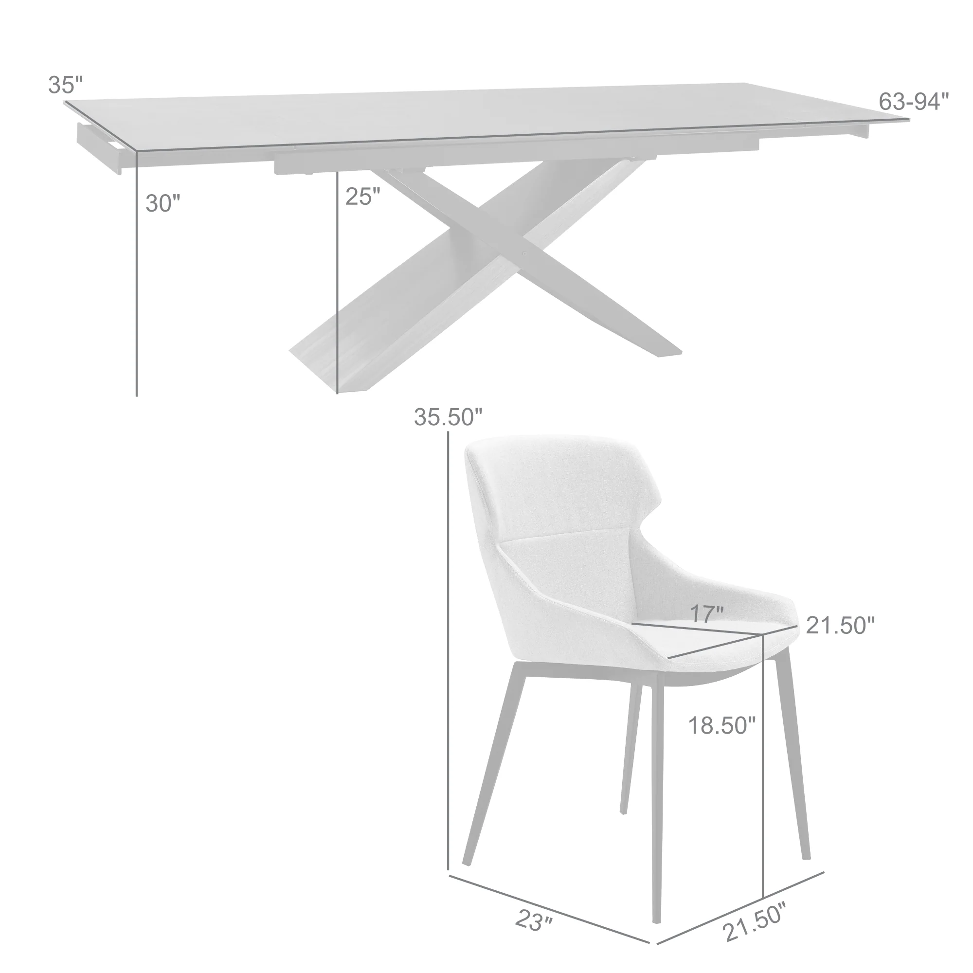 Milena Kenna 5 Piece Dining Set with Gray Fabric Chairs By Armen Living - Image 10
