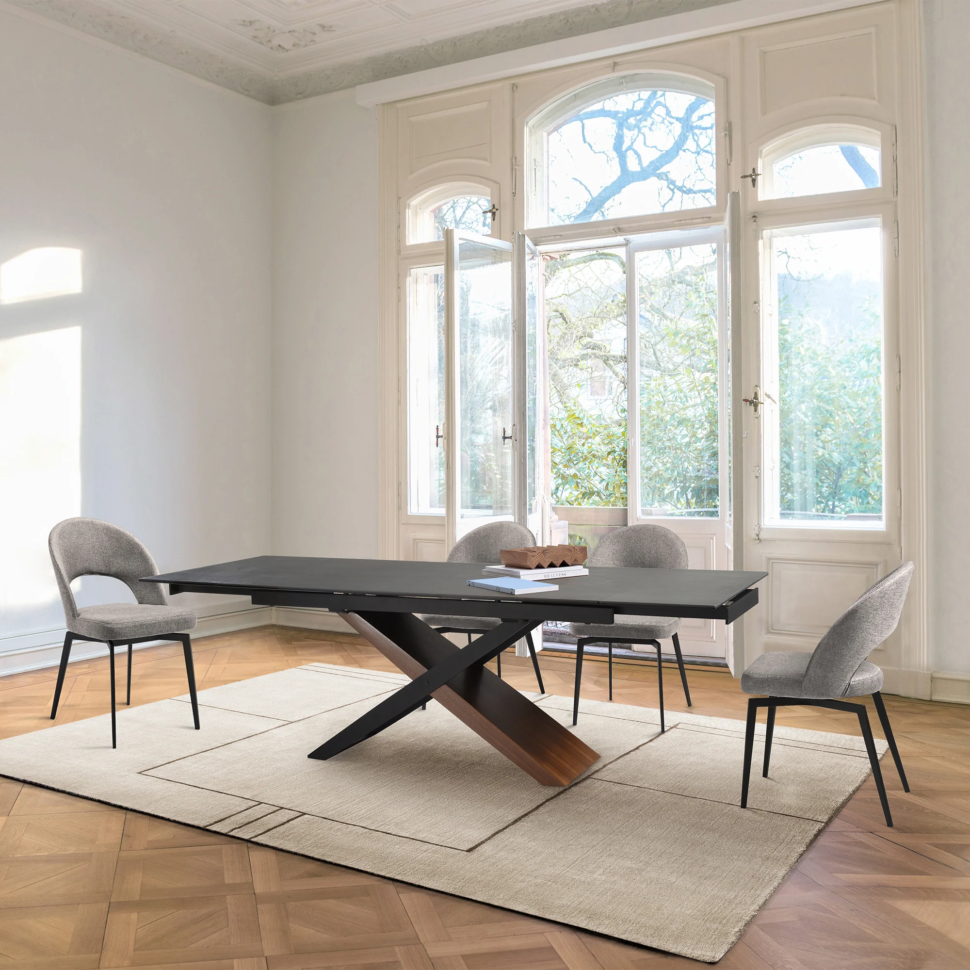 Milena Lucia 5 Piece Extendable Dining Set with Brown Fabric Chairs By Armen Living - Image 12