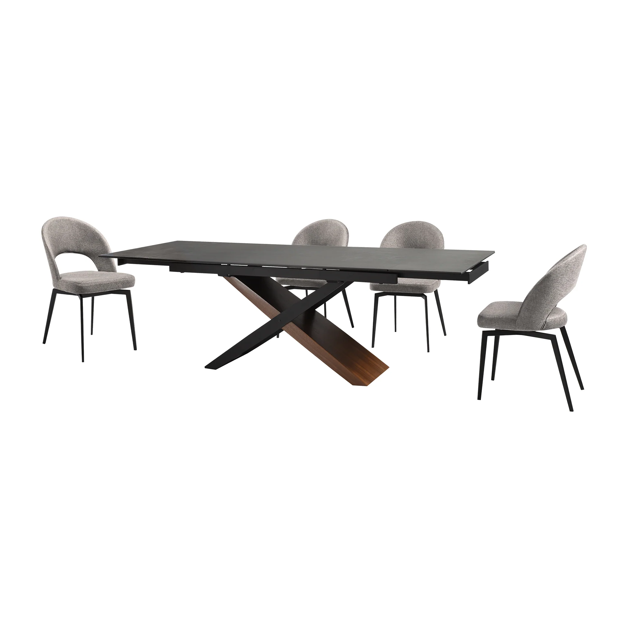 Milena Lucia 5 Piece Extendable Dining Set with Brown Fabric Chairs By Armen Living - Image 13