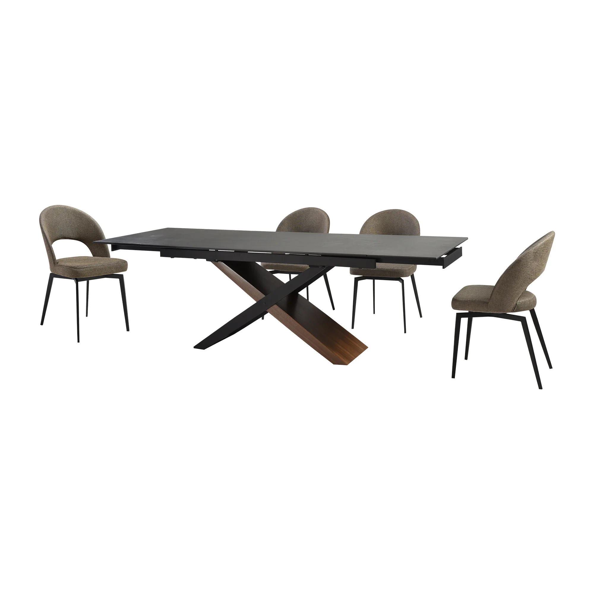 Milena Lucia 5 Piece Extendable Dining Set with Brown Fabric Chairs By Armen Living - Image 2