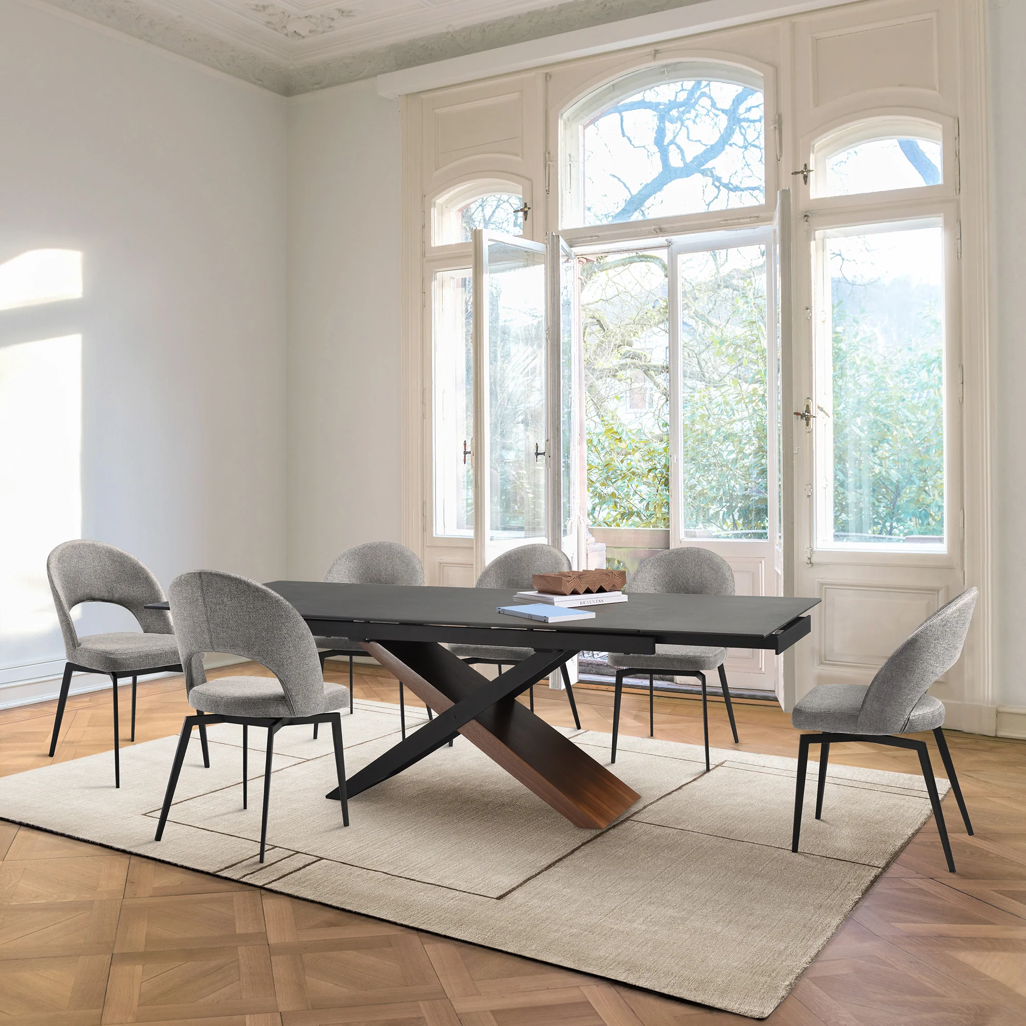 Milena Lucia 7 Piece Extendable Dining Set with Brown Fabric Chairs By Armen Living - Image 12