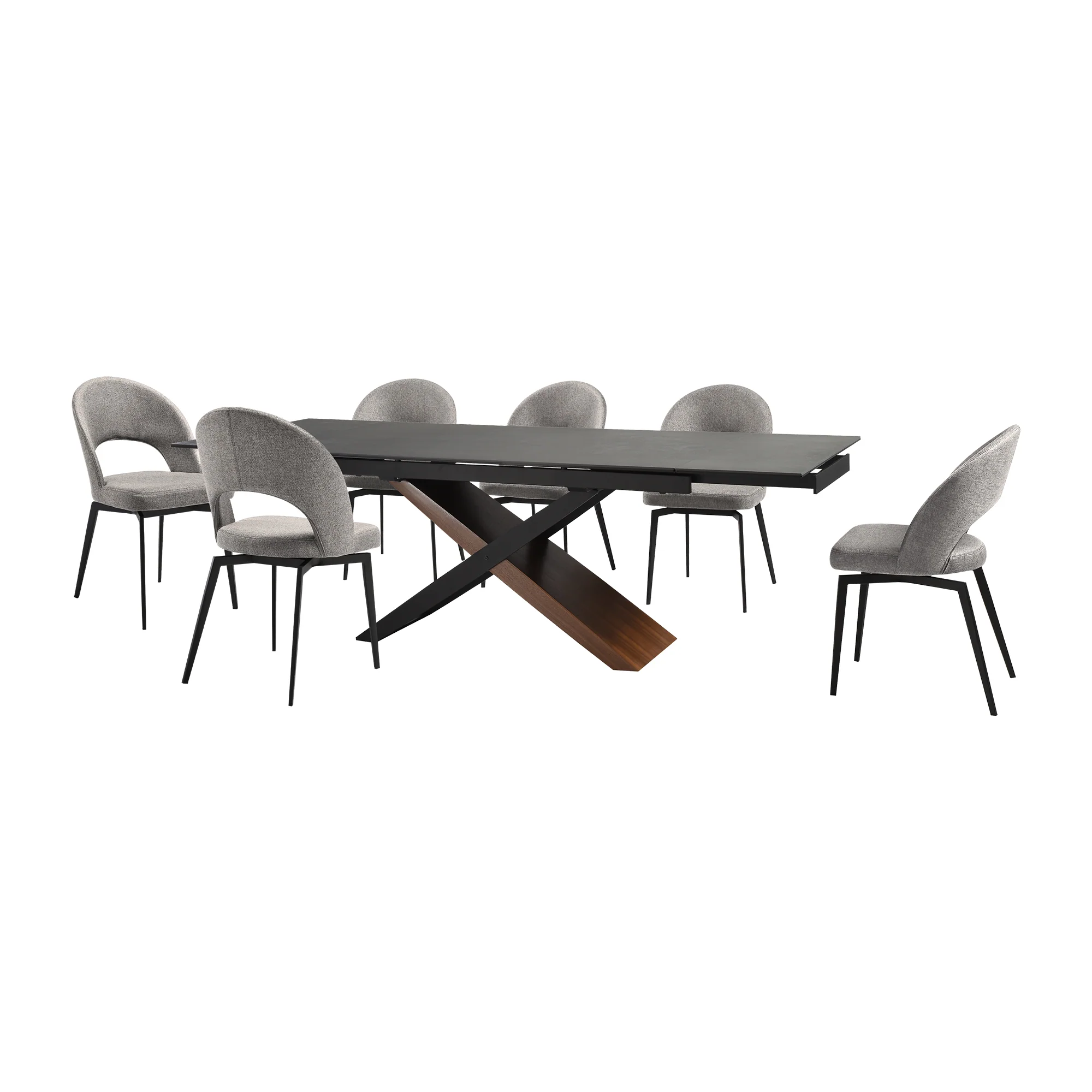 Milena Lucia 7 Piece Extendable Dining Set with Brown Fabric Chairs By Armen Living - Image 13