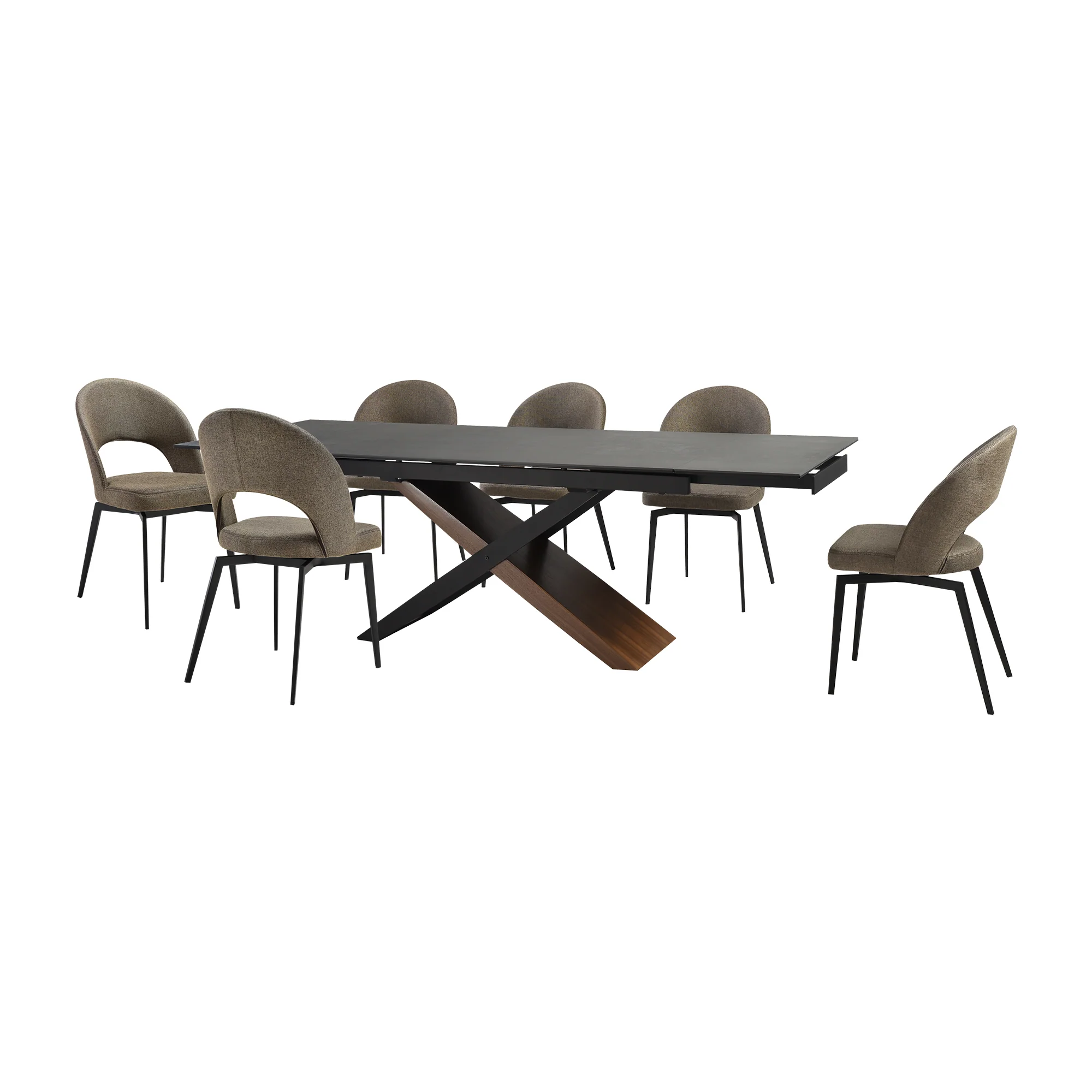 Milena Lucia 7 Piece Extendable Dining Set with Brown Fabric Chairs By Armen Living - Image 2