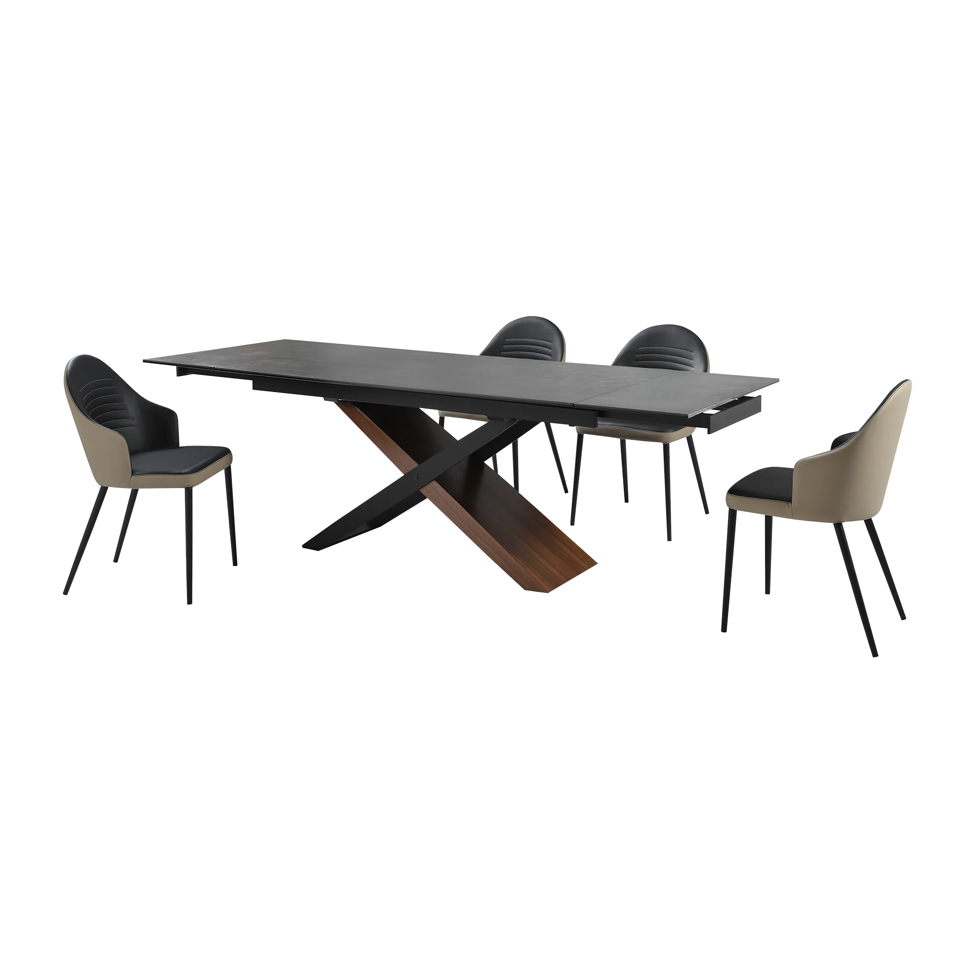 Milena Rocco 5 Piece Extendable Dining Set with Taupe Gray and Black Faux Leather Chairs By Armen Living - Image 2