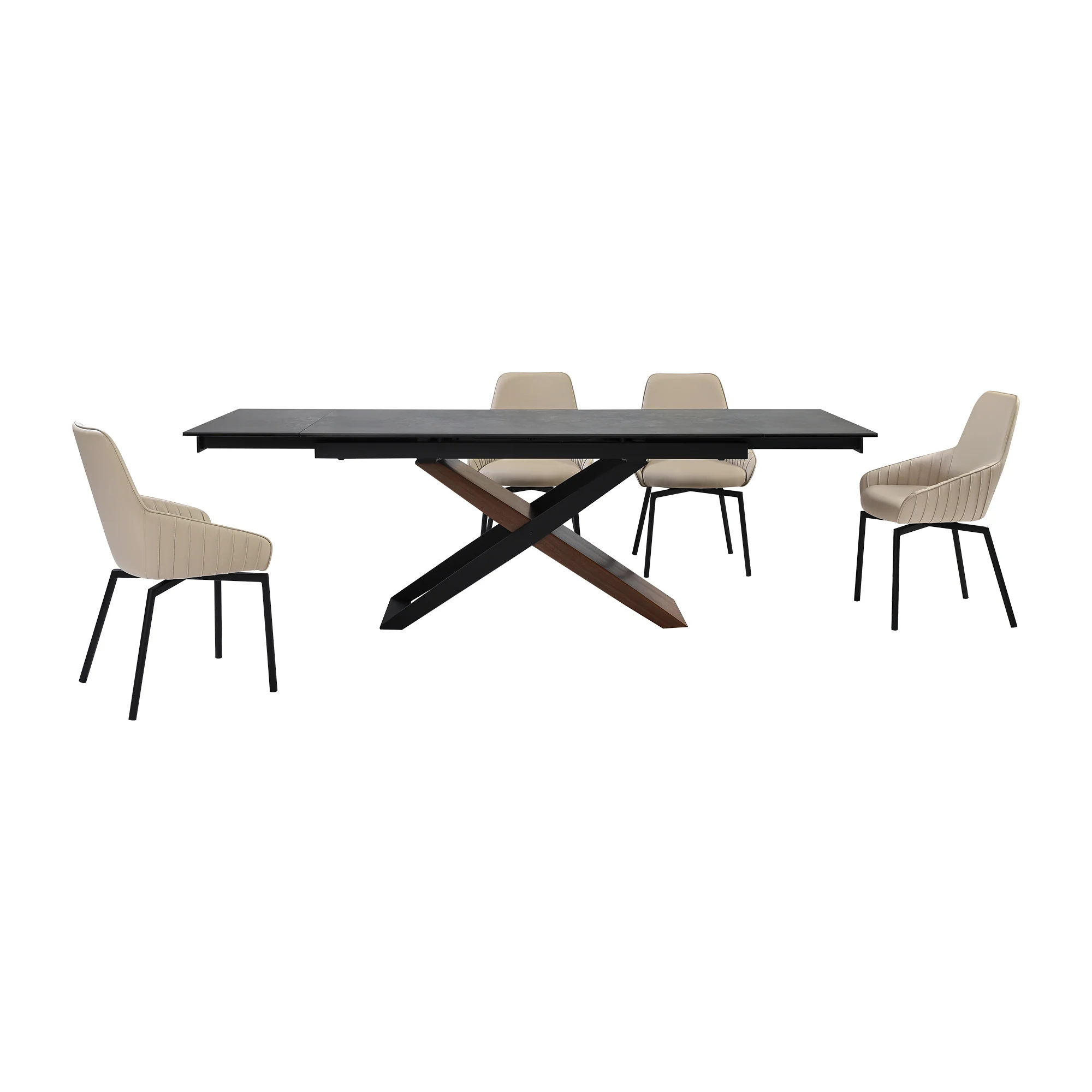 Milena Shilo 5 Piece Extendable Dining Set with Champagne Faux Leather Chairs By Armen Living - Image 2