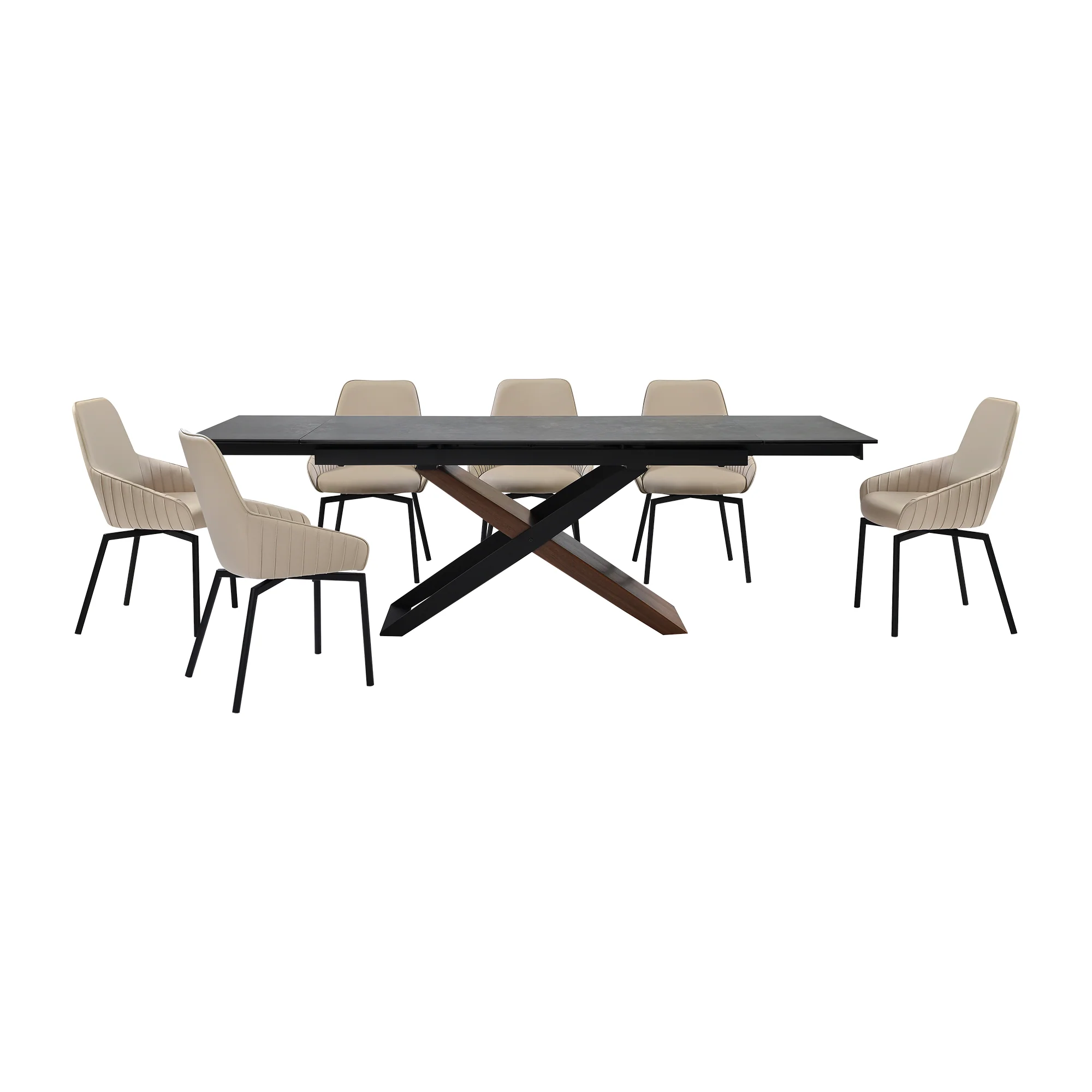 Milena Shilo 7 Piece Extendable Dining Set with Champagne Faux Leather Chairs By Armen Living - Image 2