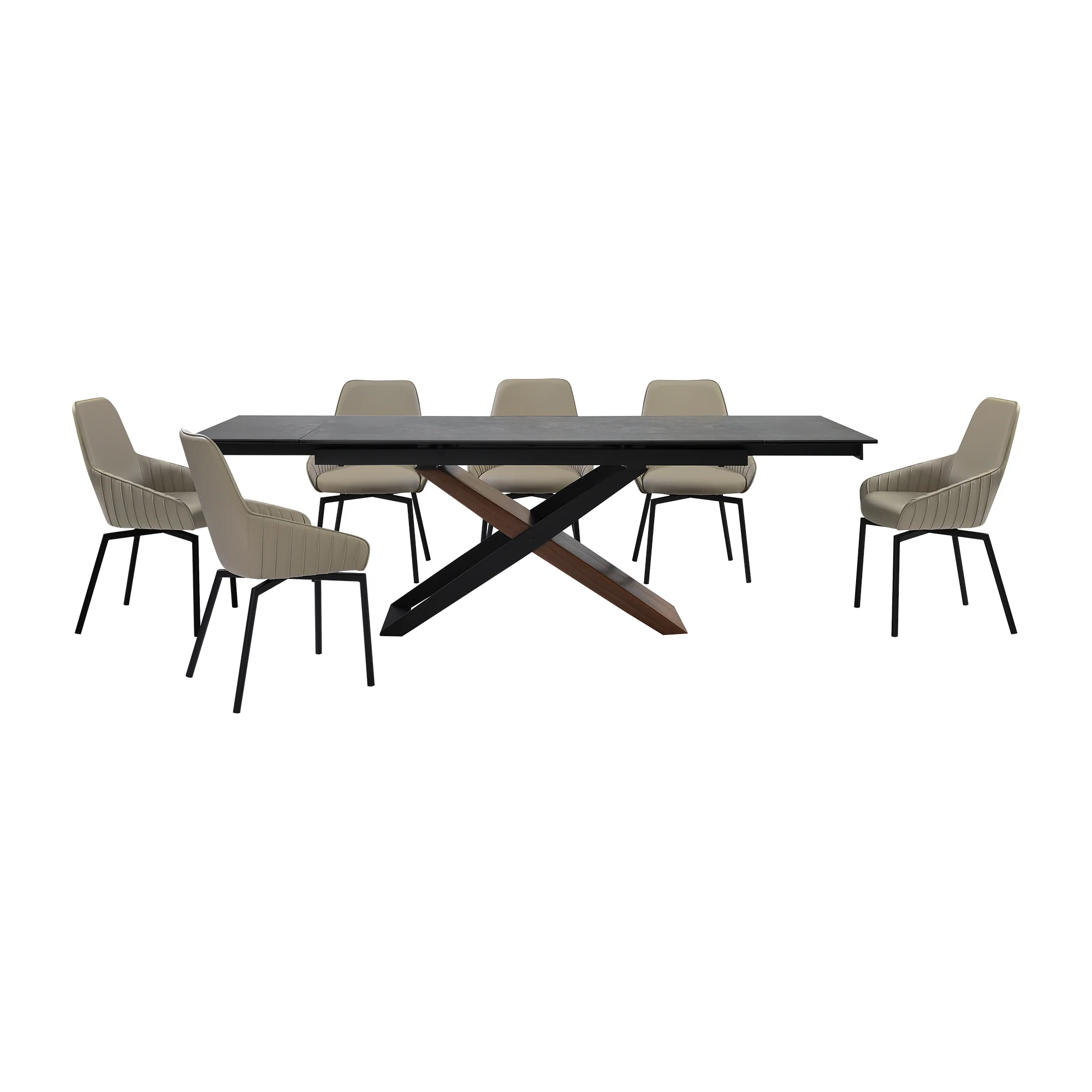 Milena Shilo 7 Piece Extendable Dining Set with Taupe Gray Faux Leather Chairs By Armen Living - Image 2