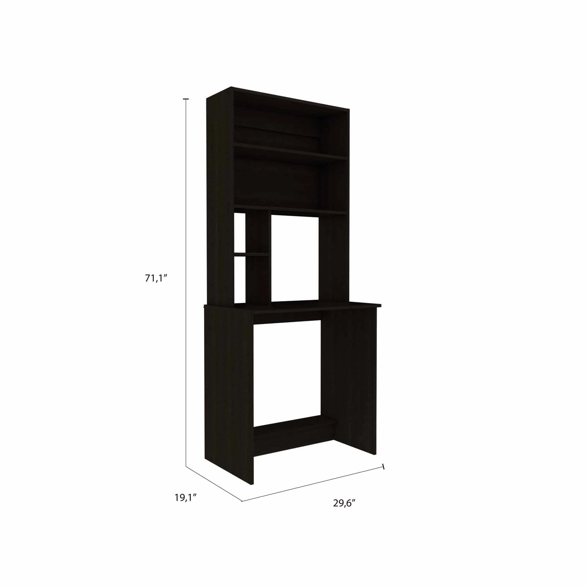 Milo Black Computer Desk with Hutch By Homeroots - Image 2