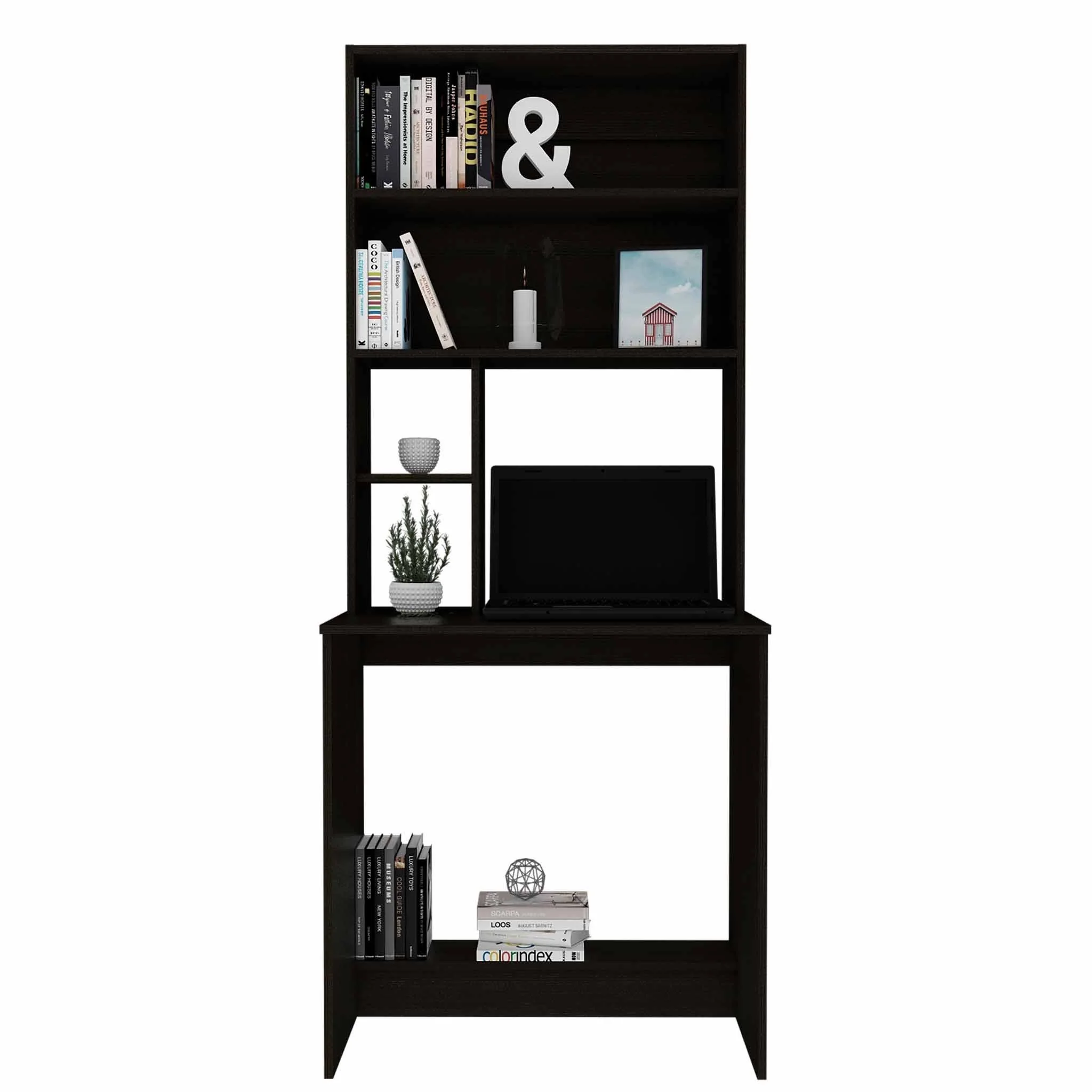 Milo Black Computer Desk with Hutch By Homeroots - Image 4