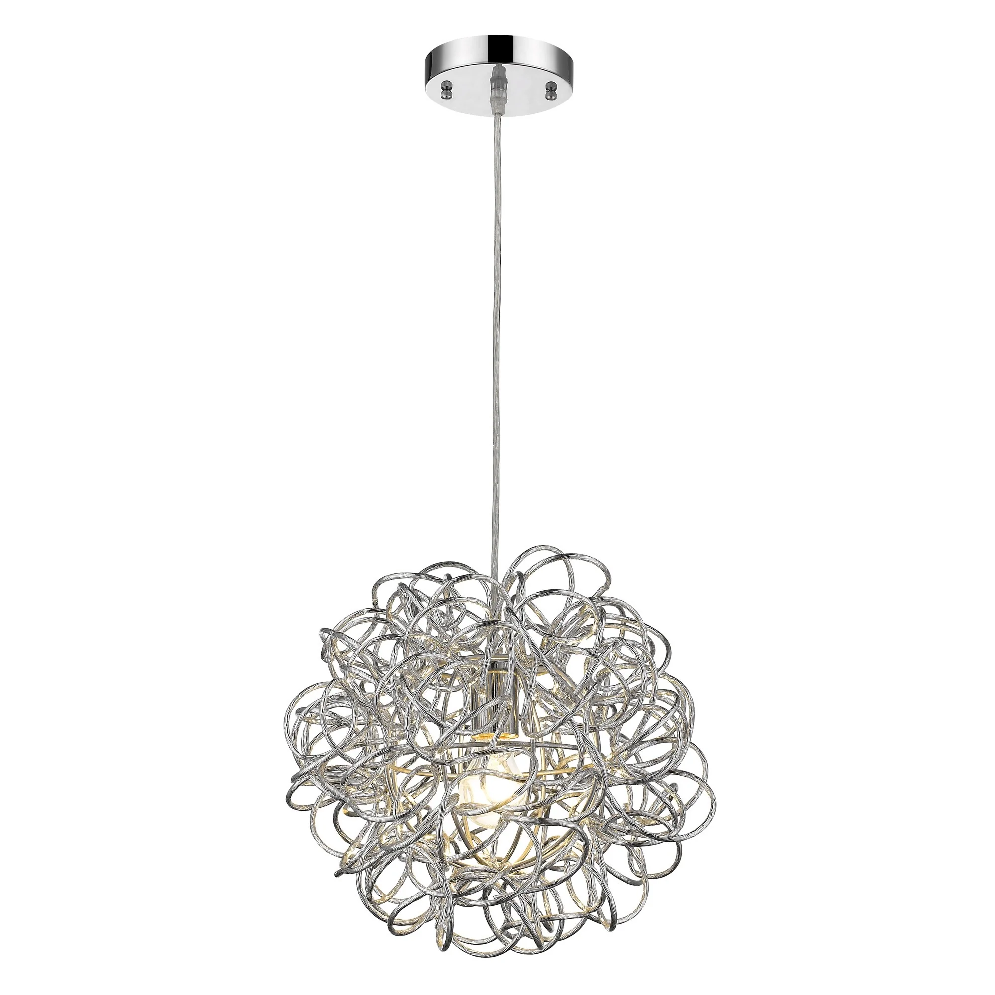 Mingle 1-Light Polished Chrome Pendant With Faceted Chrome Aluminum Wire Shade By Homeroots - Image 2