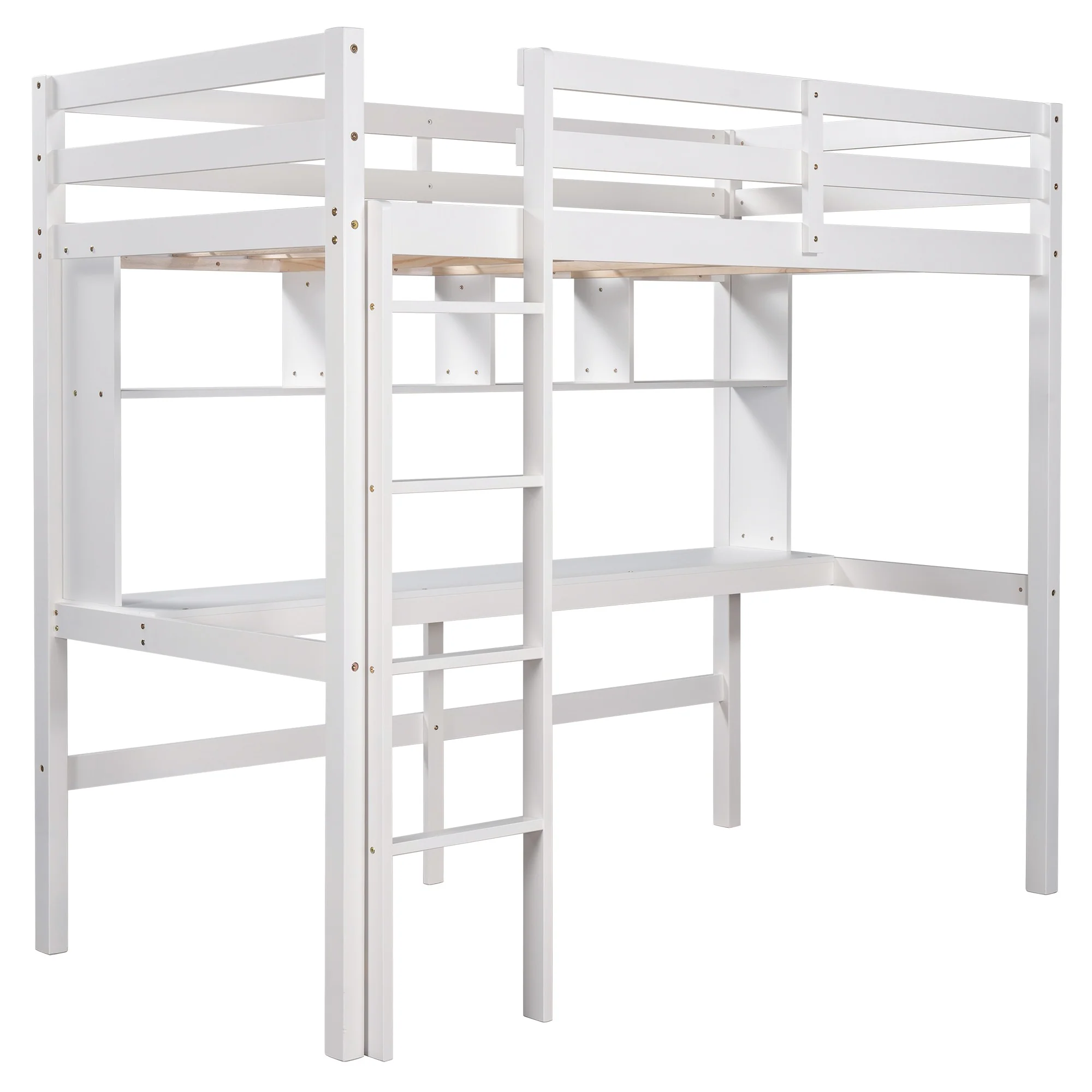 Minimalist Gray Twin Size Loft Bed With Built In Desk And Shelf By Homeroots - Image 13