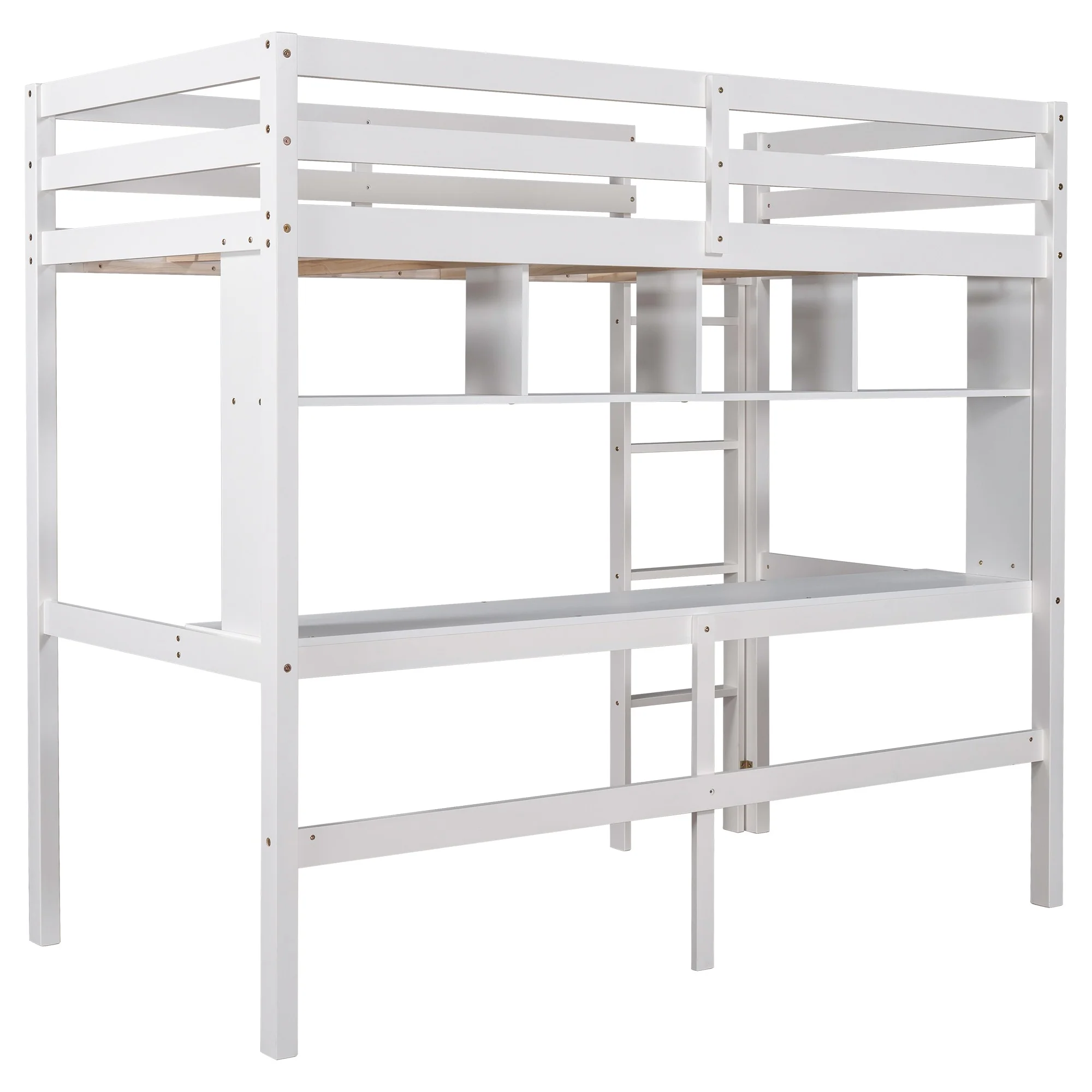 Minimalist Gray Twin Size Loft Bed With Built In Desk And Shelf By Homeroots - Image 14