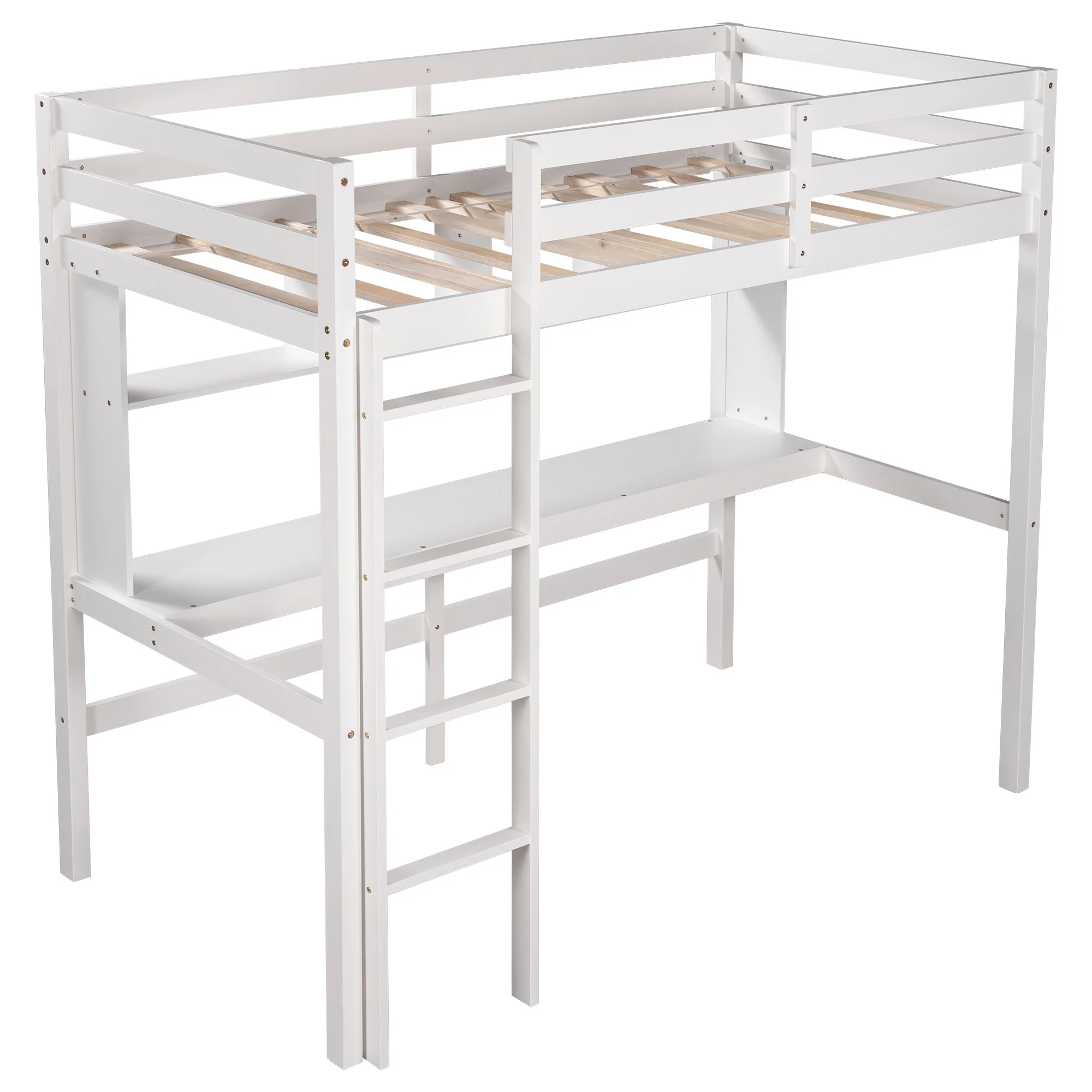 Minimalist Gray Twin Size Loft Bed With Built In Desk And Shelf By Homeroots - Image 15