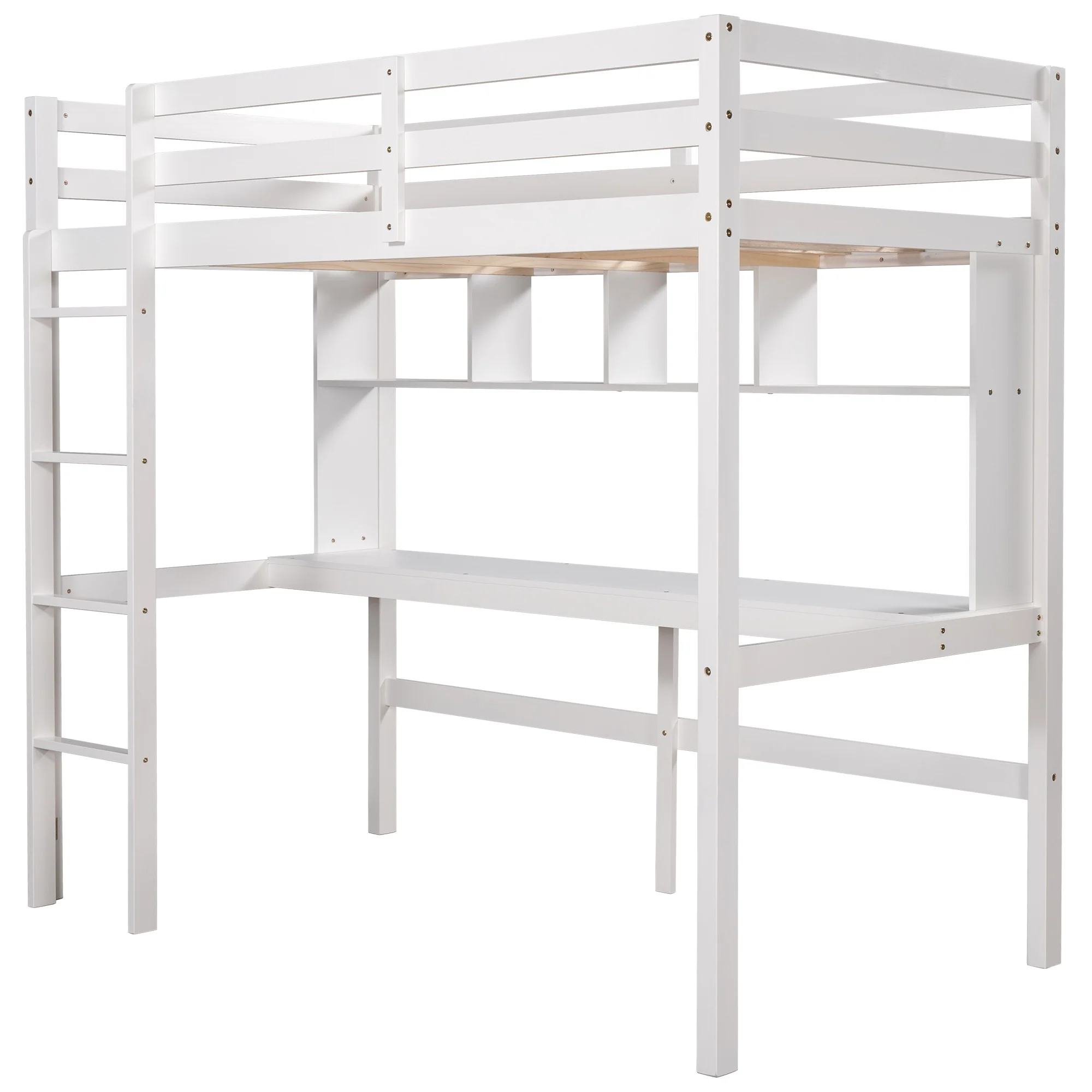 Minimalist Gray Twin Size Loft Bed With Built In Desk And Shelf By Homeroots - Image 16