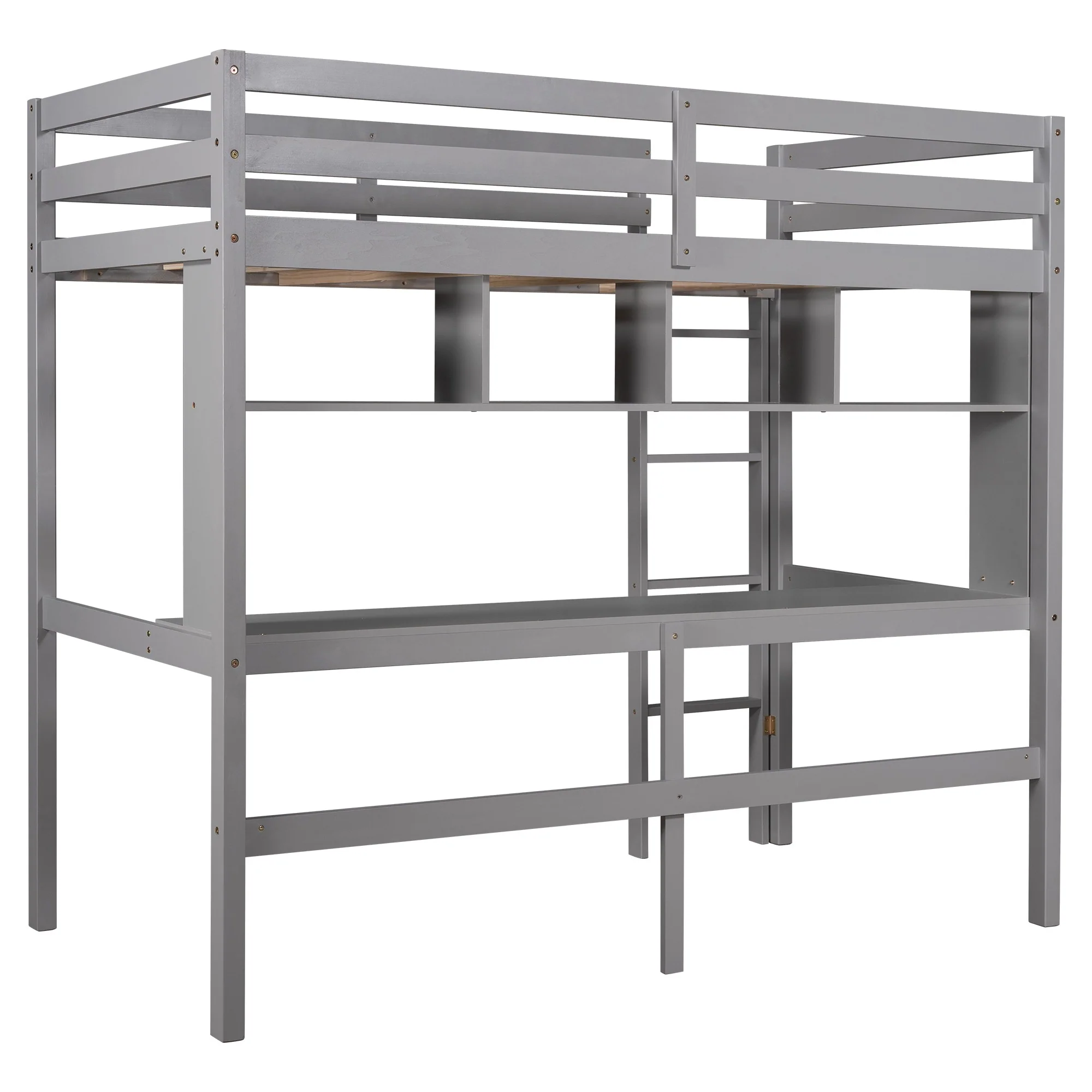 Minimalist Gray Twin Size Loft Bed With Built In Desk And Shelf By Homeroots - Image 4