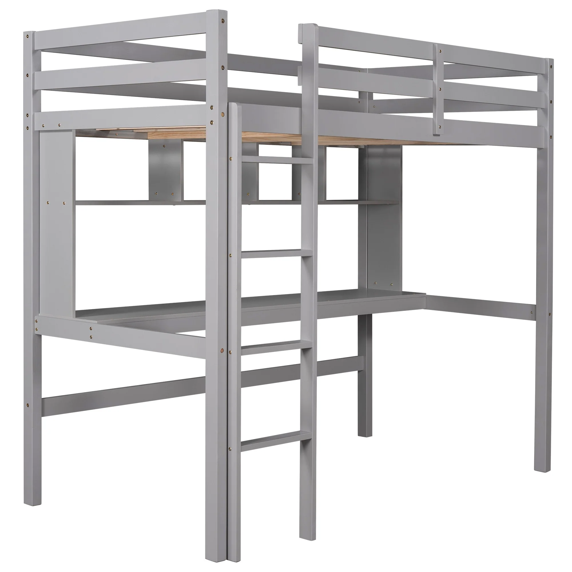 Minimalist Gray Twin Size Loft Bed With Built In Desk And Shelf By Homeroots - Image 5