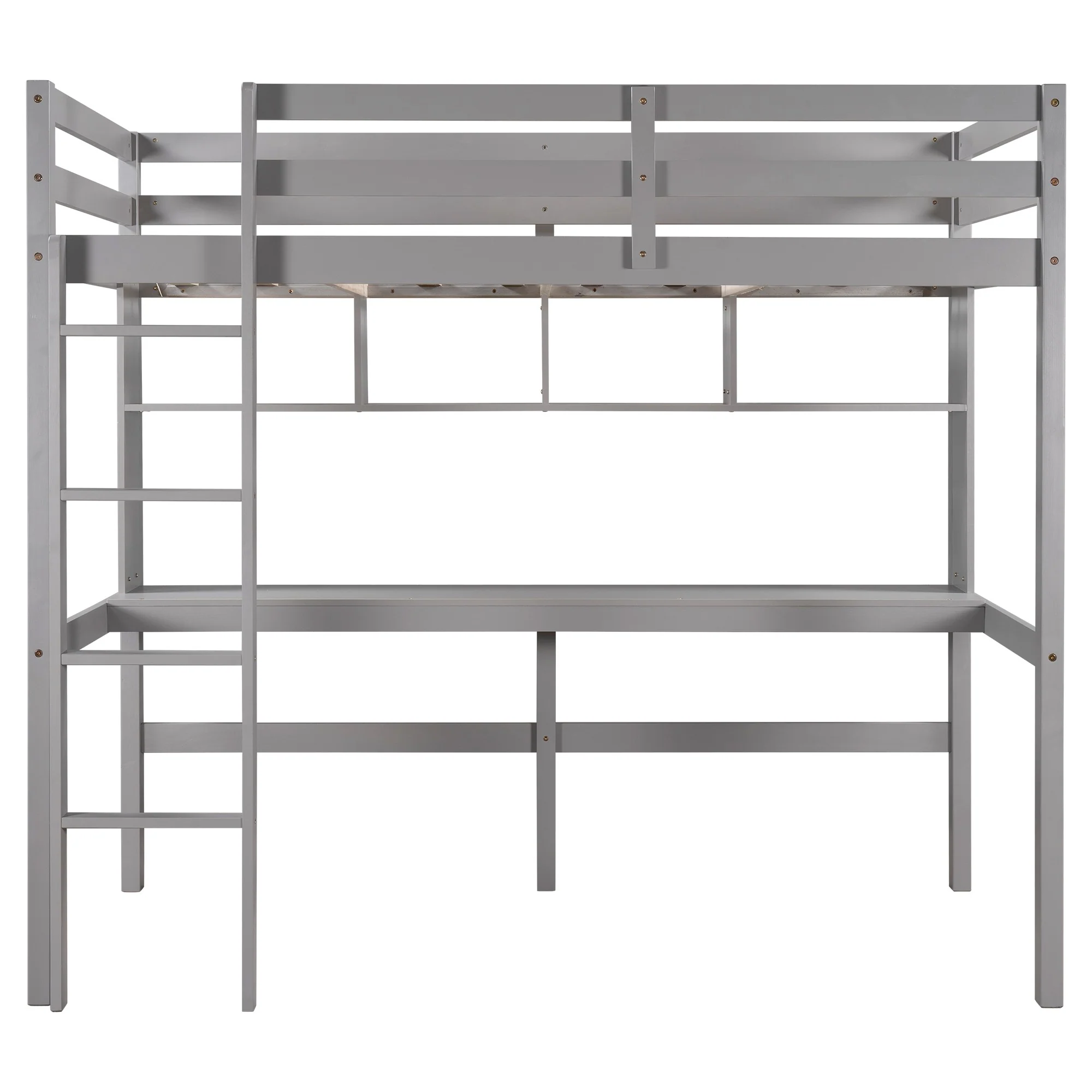 Minimalist Gray Twin Size Loft Bed With Built In Desk And Shelf By Homeroots - Image 6