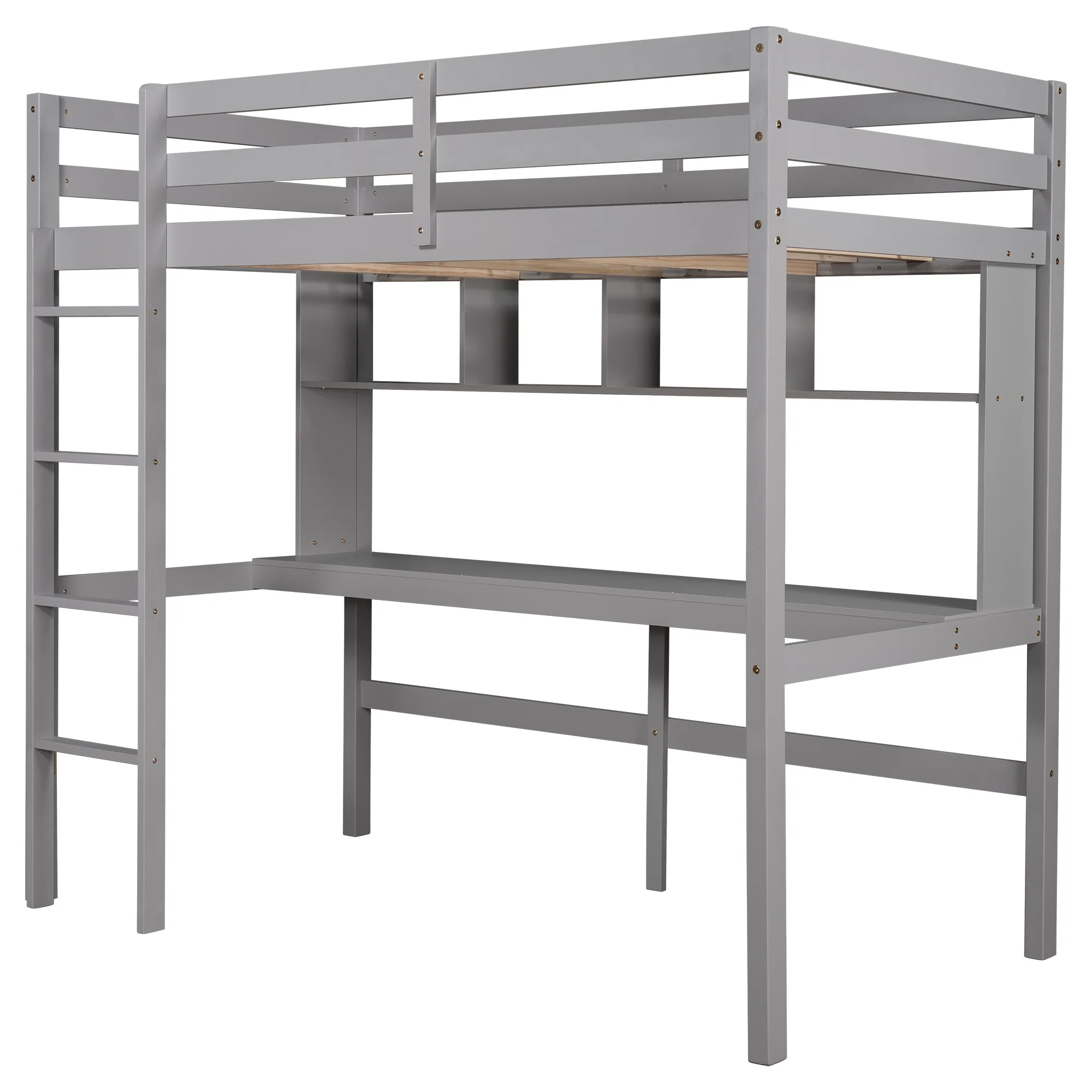 Minimalist Gray Twin Size Loft Bed With Built In Desk And Shelf By Homeroots - Image 7