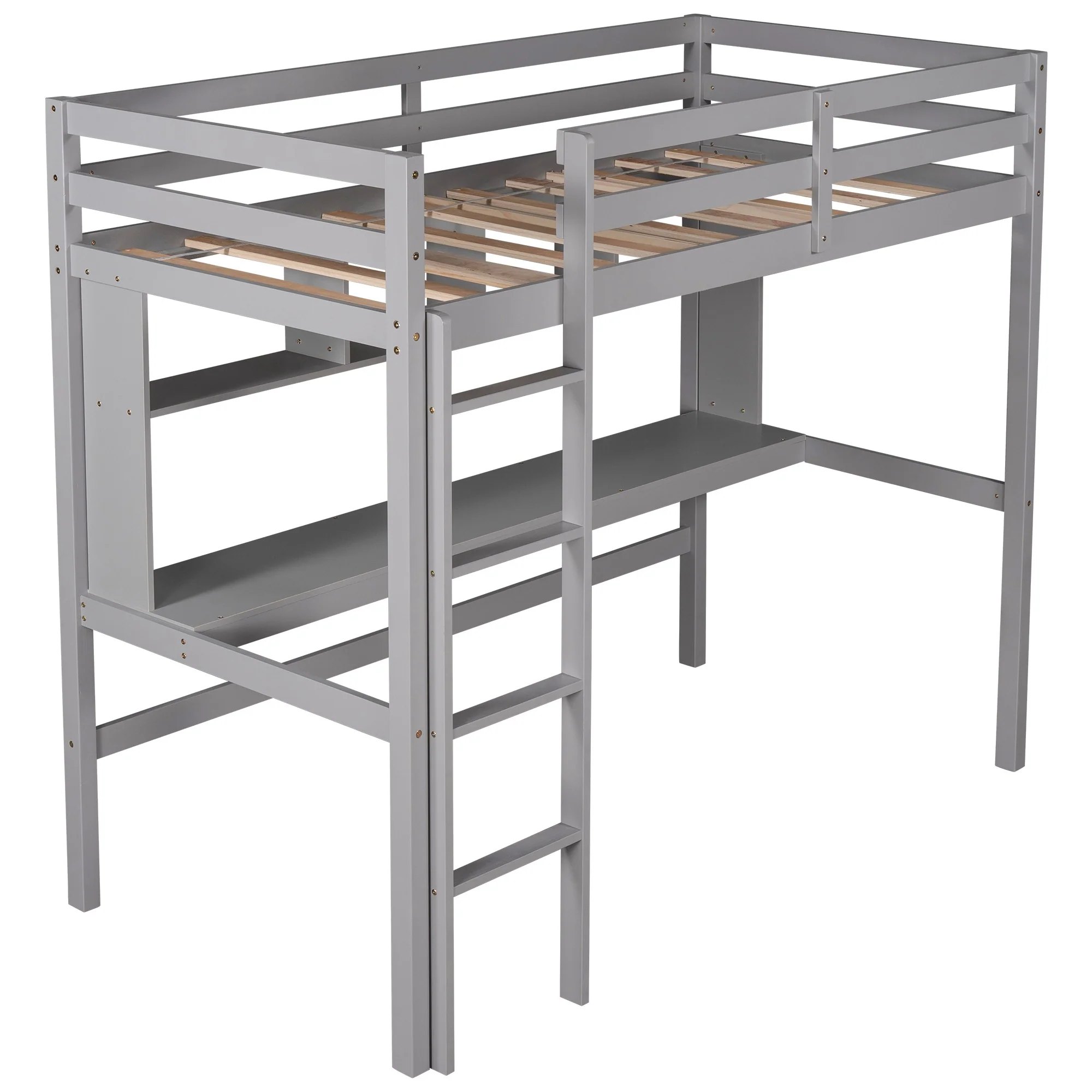 Minimalist Gray Twin Size Loft Bed With Built In Desk And Shelf By Homeroots - Image 8