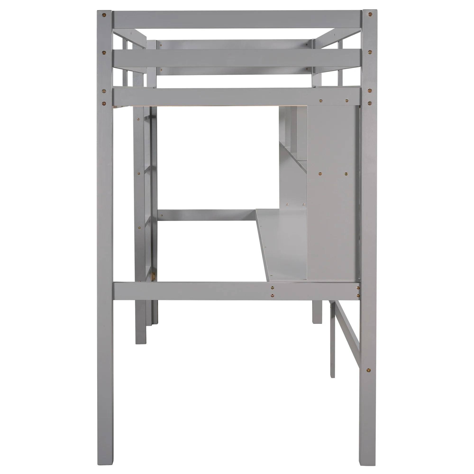 Minimalist Gray Twin Size Loft Bed With Built In Desk And Shelf By Homeroots - Image 9