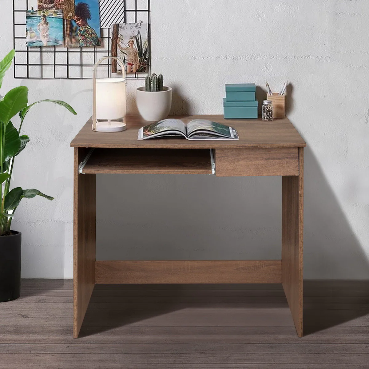 Minimalist Walnut Computer Table with Keyboard Tray By Homeroots - Image 2