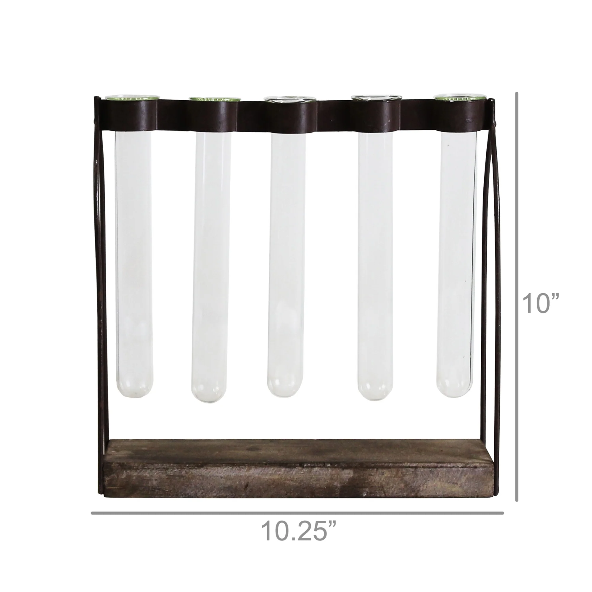 Mirabelle Quintuple Tube Vase, Wood, Iron & Glass By HomArt - Image 2