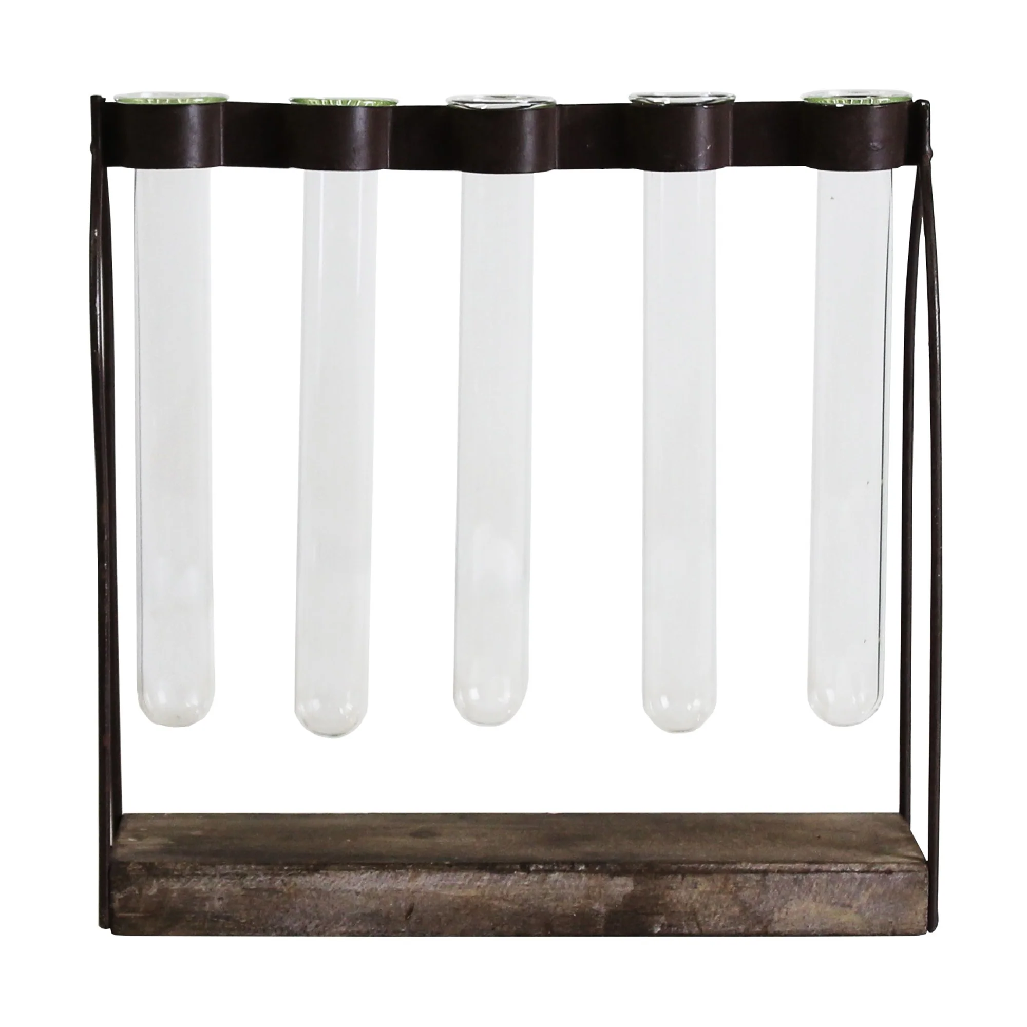Mirabelle Quintuple Tube Vase, Wood, Iron & Glass By HomArt - Image 3