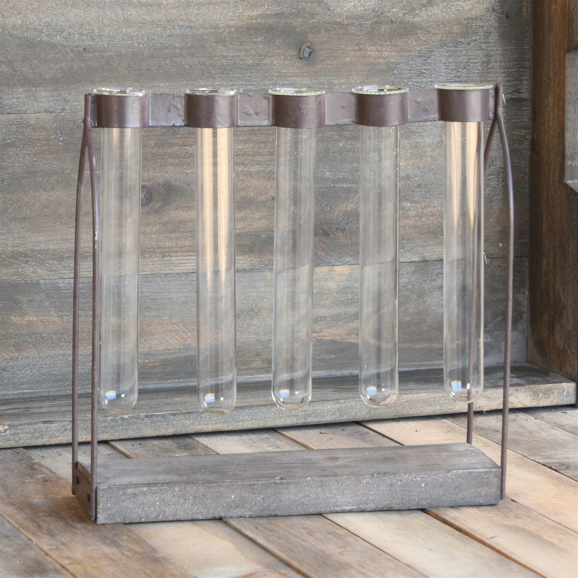 Mirabelle Quintuple Tube Vase, Wood, Iron & Glass By HomArt - Image 4