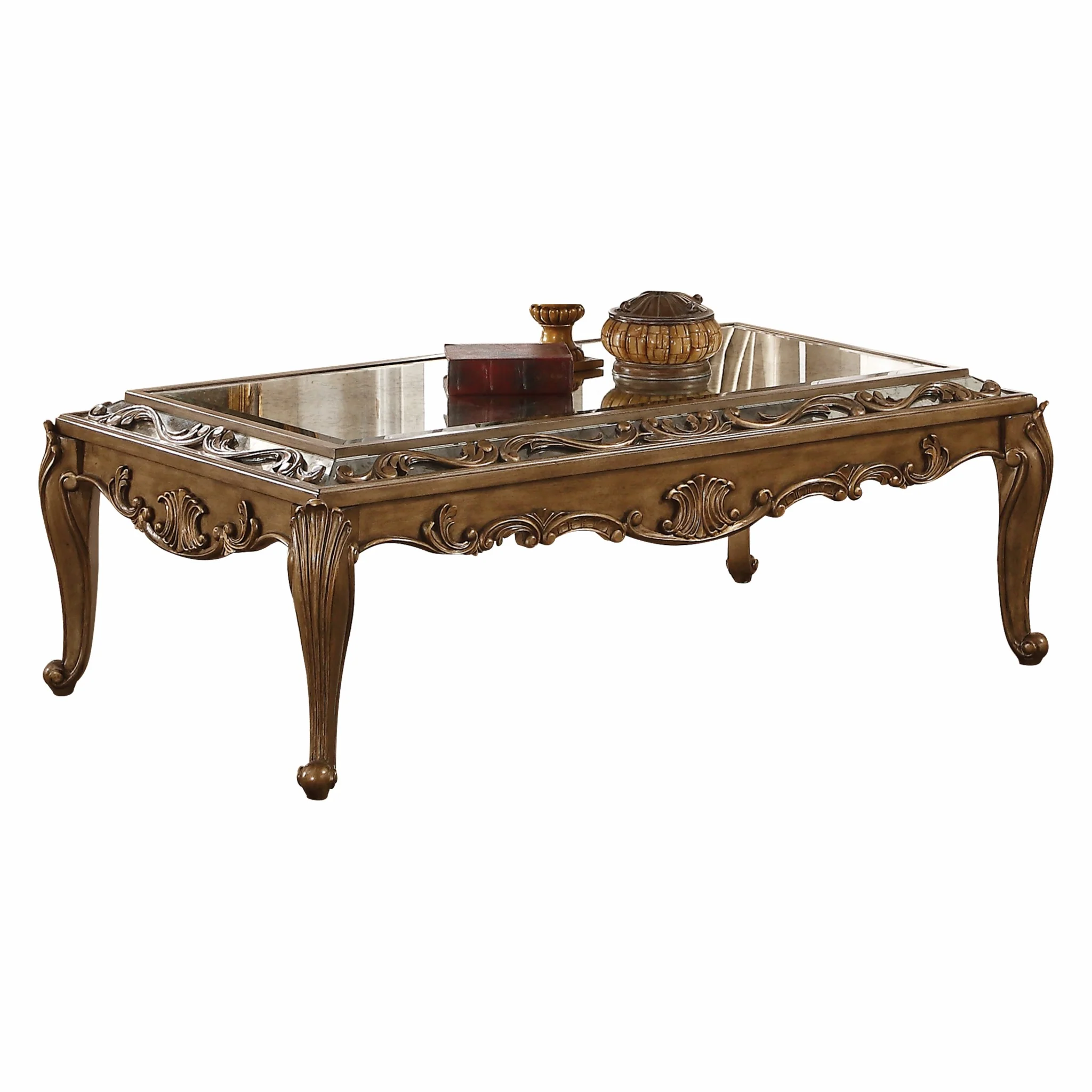 Mirrored And Antique Gold Coffee Table By Homeroots - Image 2