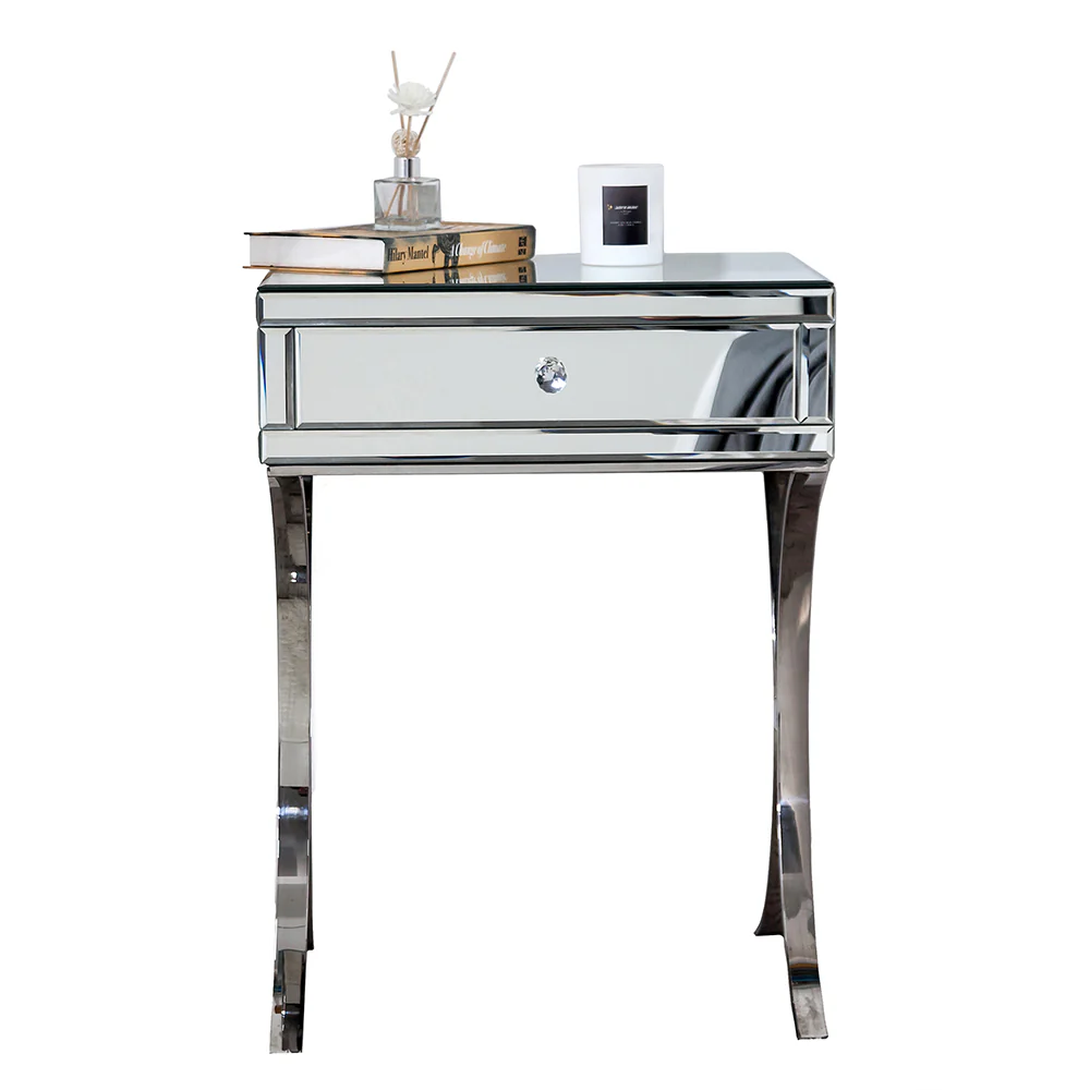 Mirrored Silver Finish Nightstand Drawer By Homeroots - Image 2