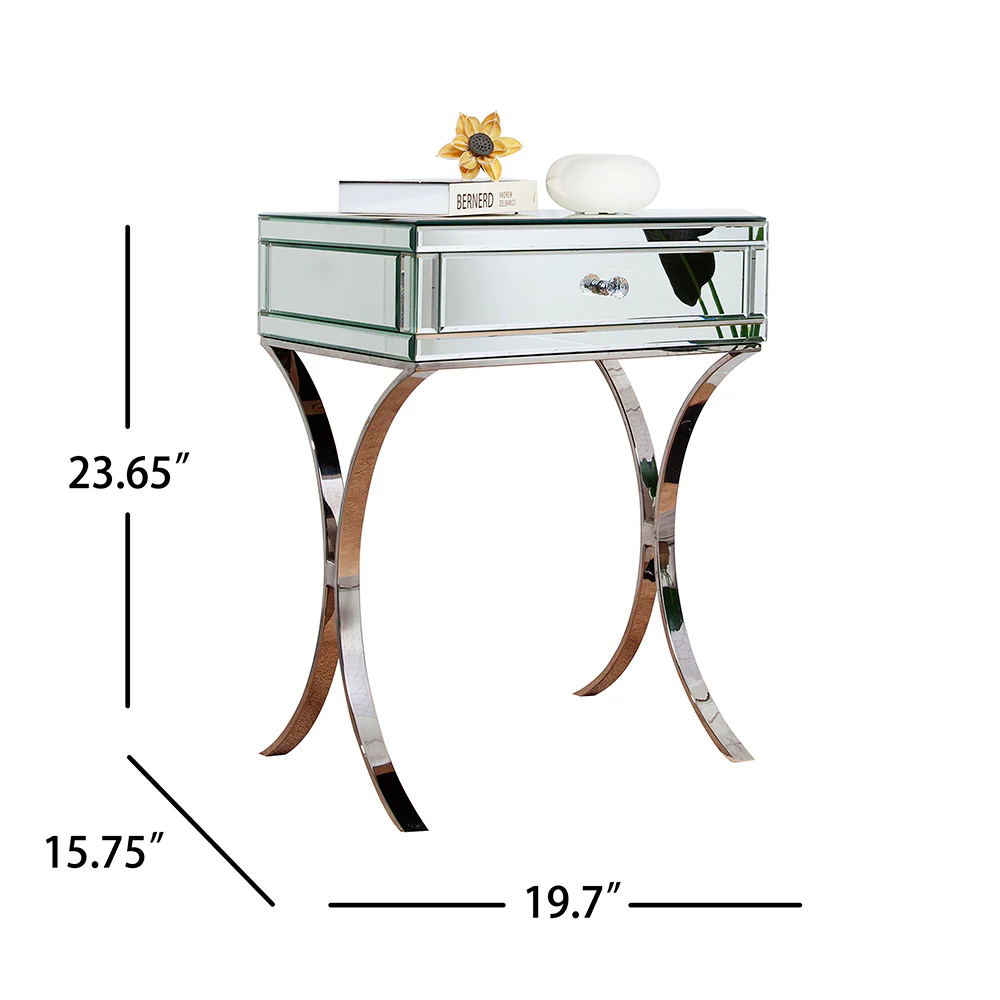 Mirrored Silver Finish Nightstand Drawer By Homeroots - Image 3