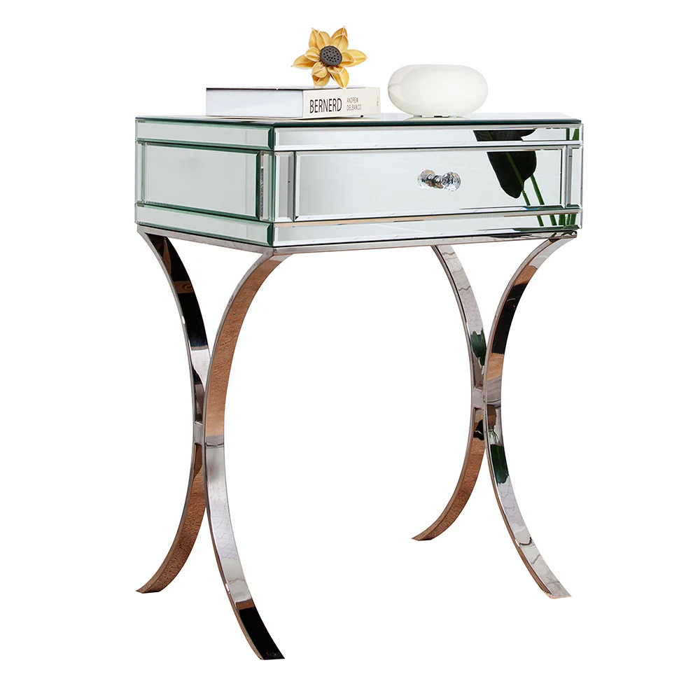 Mirrored Silver Finish Nightstand Drawer By Homeroots - Image 5