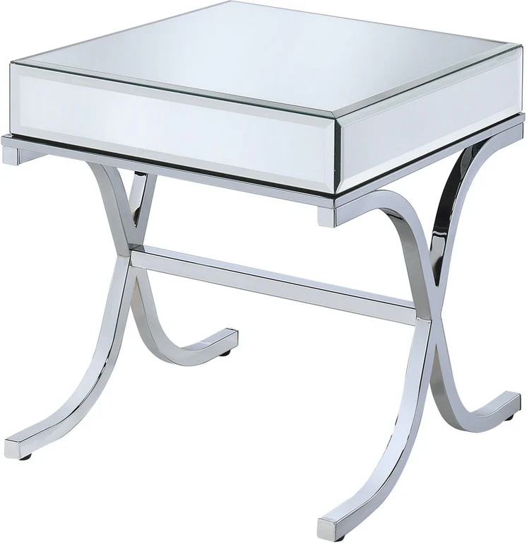 Mirrored Top And Chrome End Table By Homeroots - Image 3