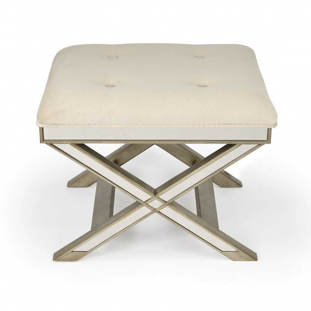 Mirrored X Frame Vanity Stool By Homeroots - Image 2
