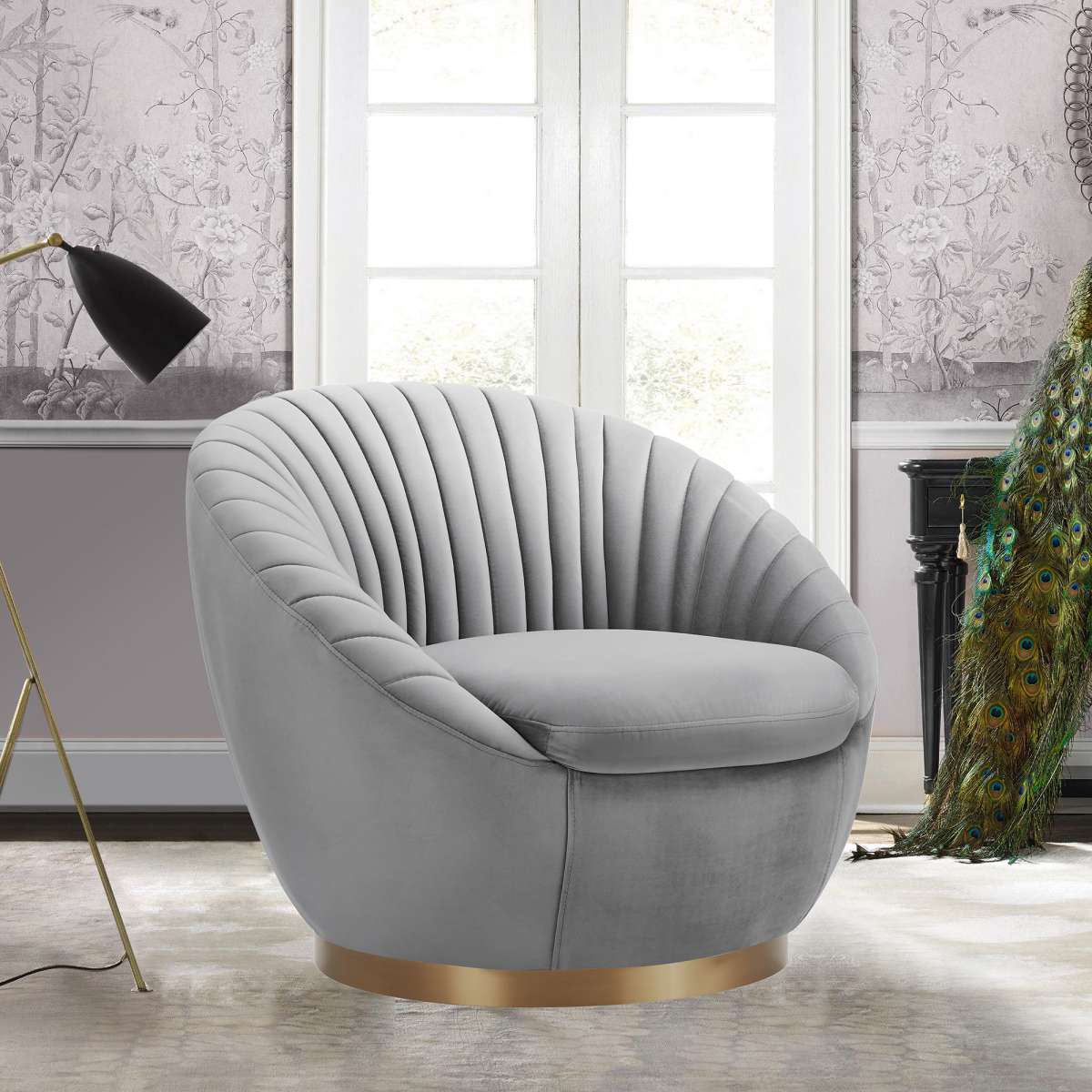 Mitzy Blush Velvet Swivel Accent Chair with Gold Base By Armen Living - Image 13