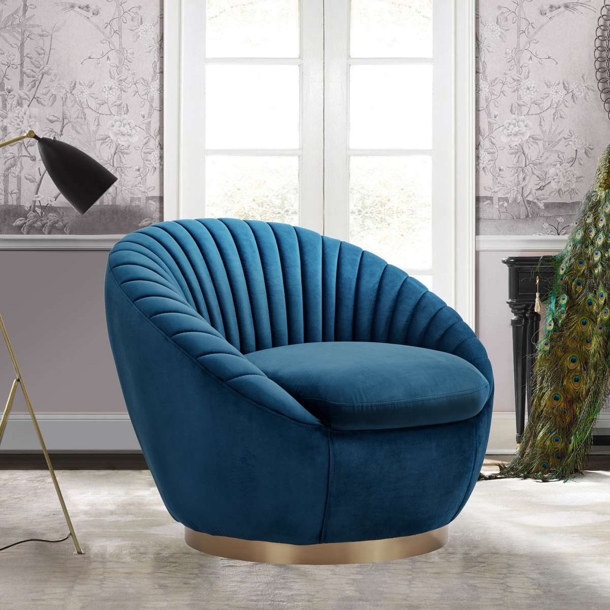 Mitzy Blush Velvet Swivel Accent Chair with Gold Base By Armen Living - Image 16