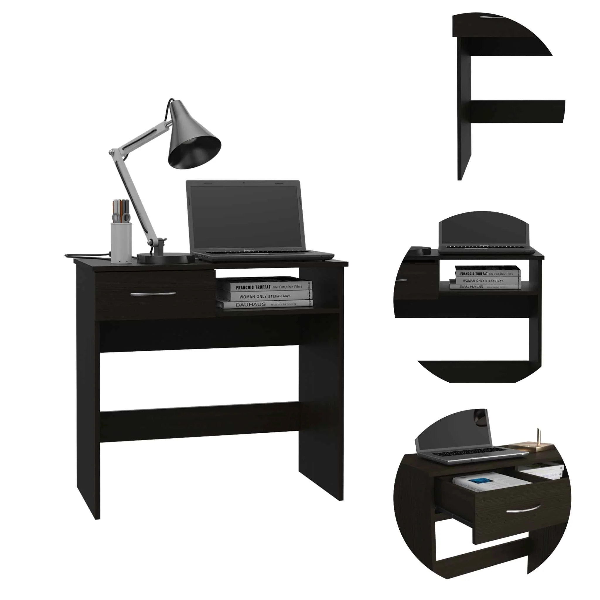 Mod Black Desk and Bookshelf Set By Homeroots - Image 5